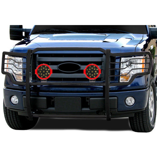 2009-2014 Ford F-150 Grille Guard Kit Modular Incl. pair of 7.0"Dia. LED Lights w/Red Trim Rings w/ Wiring Harness and Switch | Black Horse Off Road - Image 6