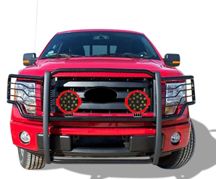 2009-2014 Ford F-150 Grille Guard Kit Modular Incl. pair of 7.0"Dia. LED Lights w/Red Trim Rings w/ Wiring Harness and Switch | Black Horse Off Road - Image 7