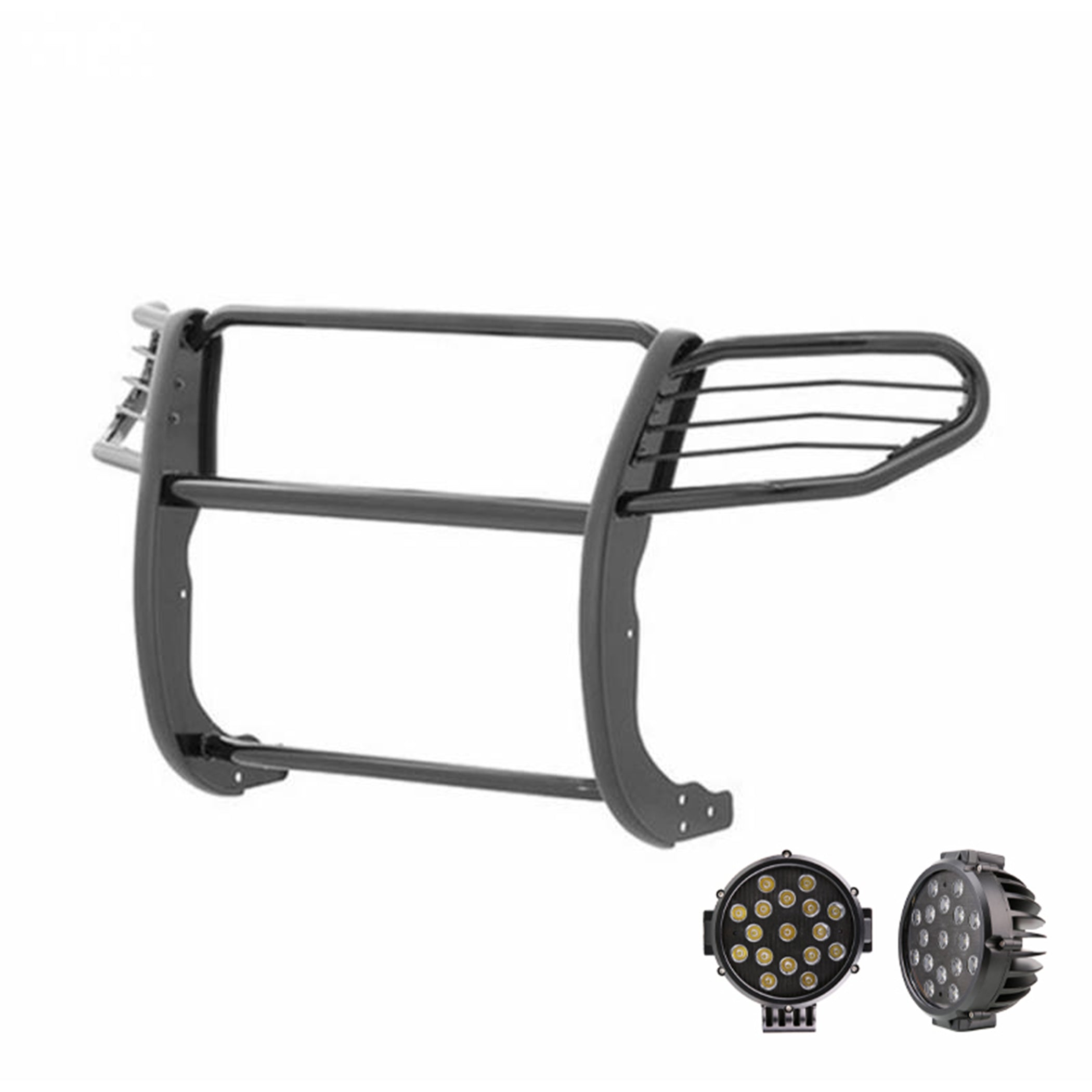 2007-2014 Ford Expedition Grille Guard Kit Modular Incl. pair of 7.0"Dia. LED Lights w/ Black Trim Rings w/ Wiring Harness and Switch | Black Horse Off Road - Image 1