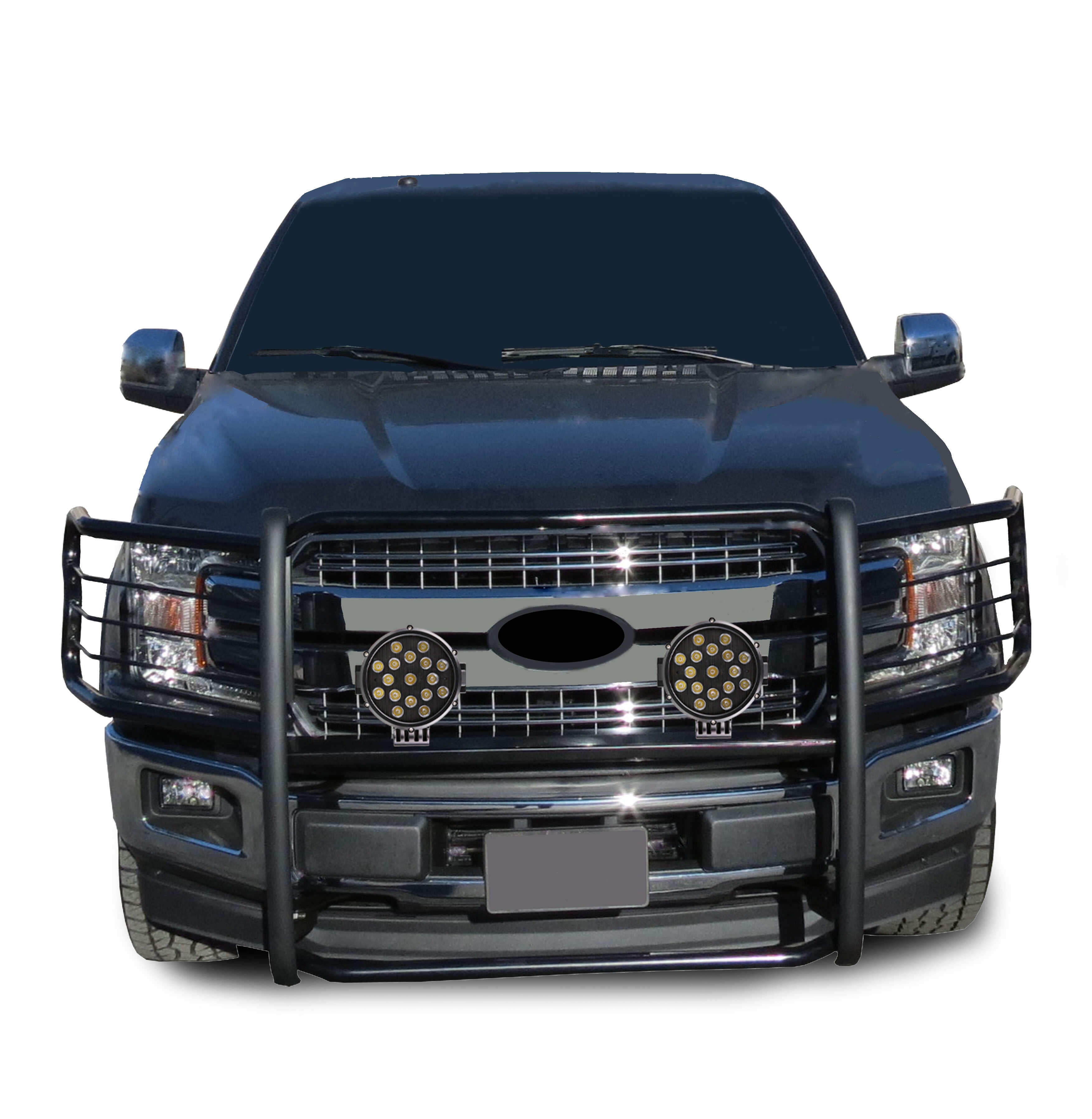 2015-2025 Ford F-150 Grille Guard Kit Modular Incl. pair of 7.0"Dia. LED Lights w/ Black Trim Rings w/ Wiring Harness and Switch | Black Horse Off Road - Image 5