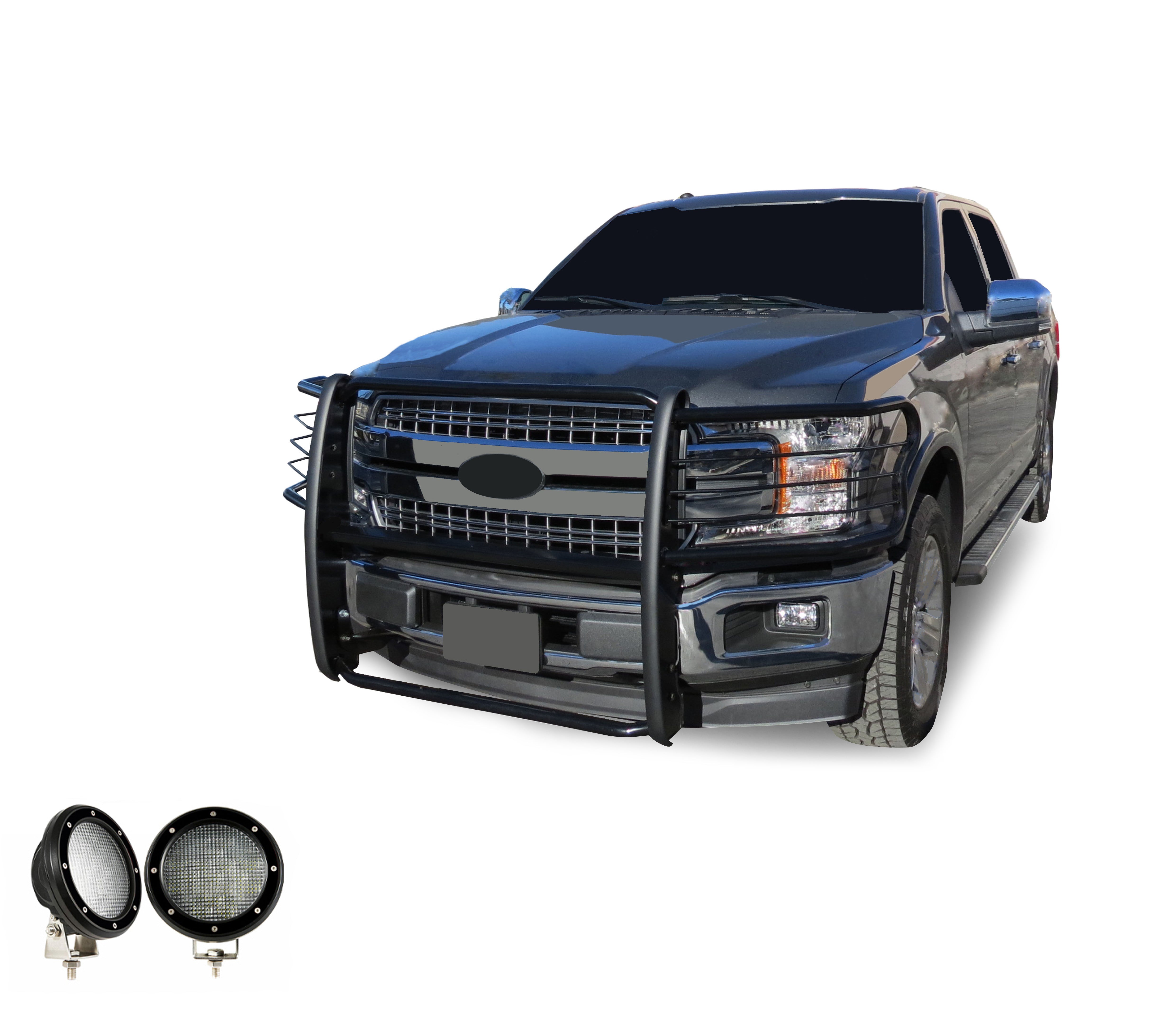 2015-2025 Ford F-150 Grille Guard Kit Modular Pair of 5.3" Dia. LED Flood Lights w/ Black Trim Rings Wiring Harness and Switch | Black Horse Off Road - Image 7