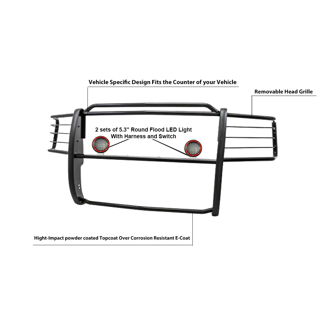 2001-2012 Ford Ranger Grille Guard Kit Modular Pair of 5.3" Dia. LED Flood Lights w/ Red Trim Rings Wiring Harness and Switch | Black Horse Off Road - Image 8