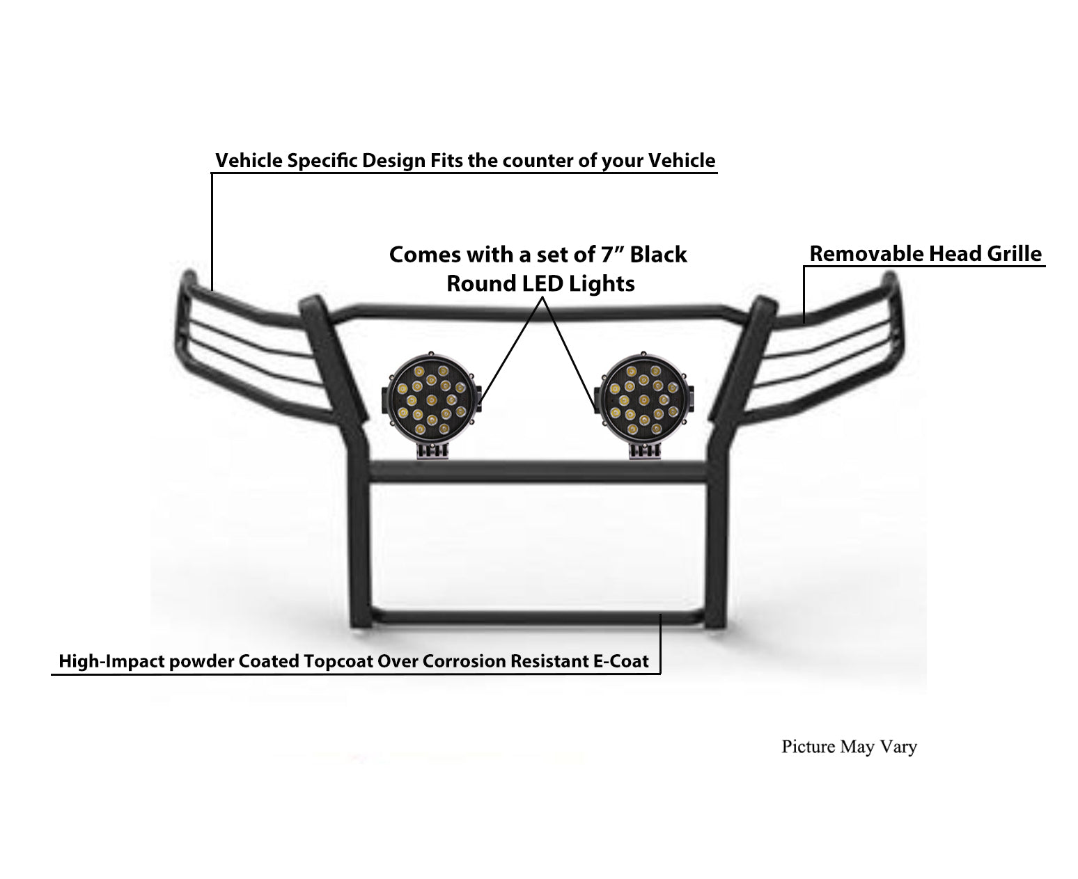 2015-2022 Canyon Grille Guard Kit Modular Incl. pair of 7.0"Dia. LED Lights w/ Black Trim Rings w/ Wiring Harness and Switch | Black Horse Off Road - Image 6
