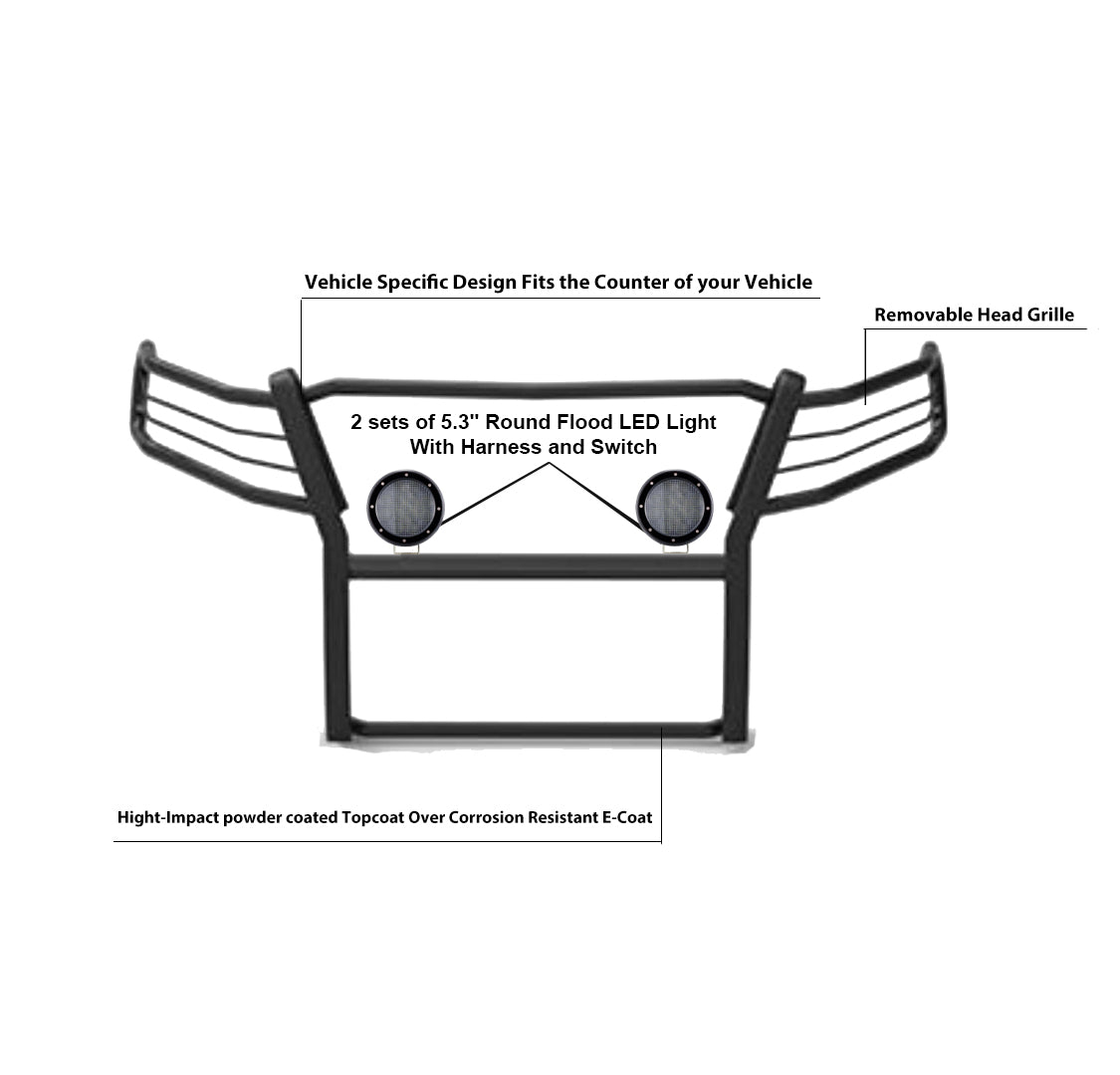 2015-2022 Canyon Grille Guard Kit Modular Pair of 5.3" Dia. LED Flood Lights w/ Black Trim Rings Wiring Harness and Switch | Black Horse Off Road - Image 2