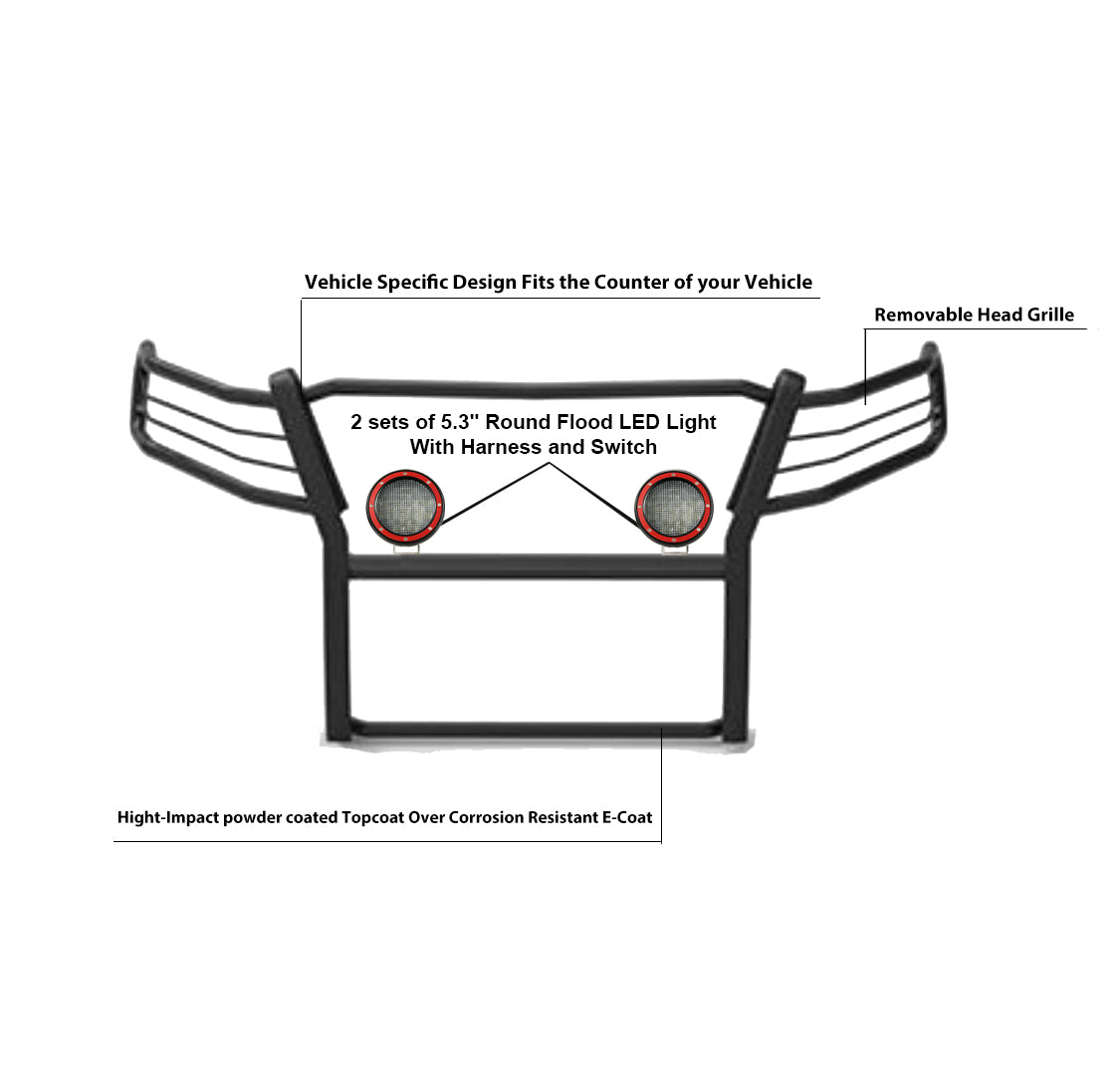2015-2022 Canyon Grille Guard Kit Modular Pair of 5.3" Dia. LED Flood Lights w/ Red Trim Rings Wiring Harness and Switch | Black Horse Off Road - Image 2
