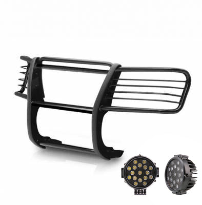 2002-2006 Gmc Envoy Grille Guard Kit Modular Incl. pair of 7.0"Dia. LED Lights w/ Black Trim Rings w/ Wiring Harness and Switch | Black Horse Off Road - Image 7