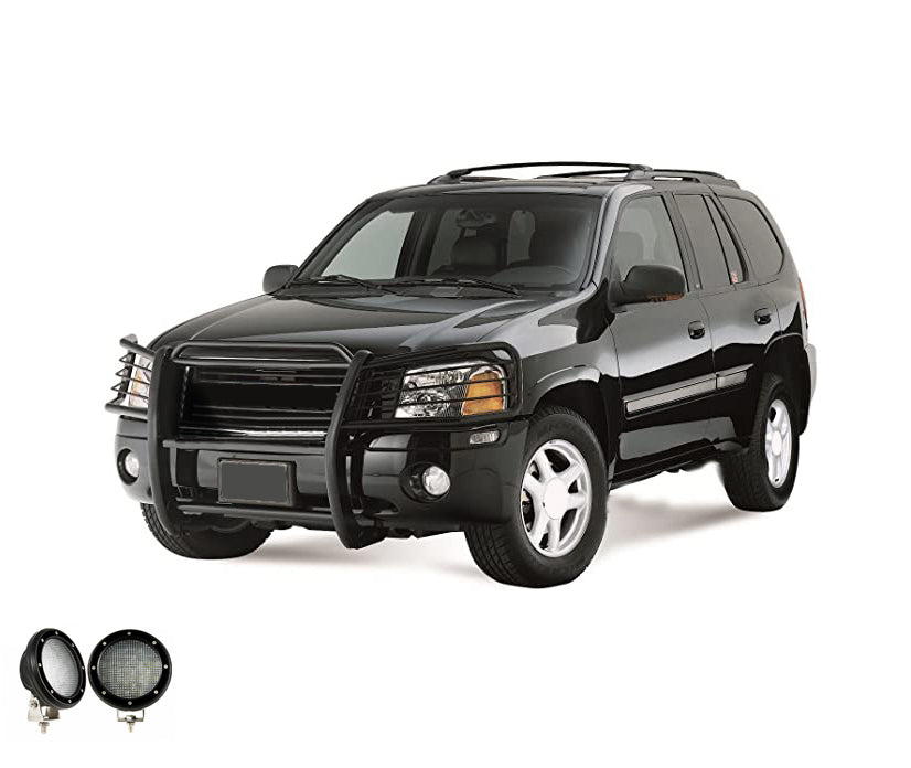 2002-2006 Gmc Envoy Grille Guard Kit Modular Pair of 5.3" Dia. LED Flood Lights w/ Black Trim Rings Wiring Harness and Switch | Black Horse Off Road - Image 7