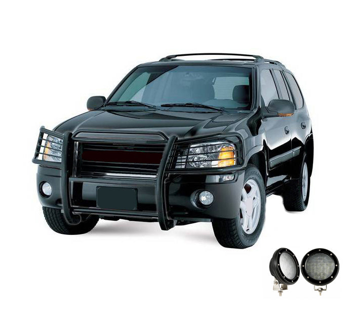 2002-2006 Gmc Envoy Grille Guard Kit Modular Pair of 5.3" Dia. LED Flood Lights w/ Black Trim Rings Wiring Harness and Switch | Black Horse Off Road - Image 8