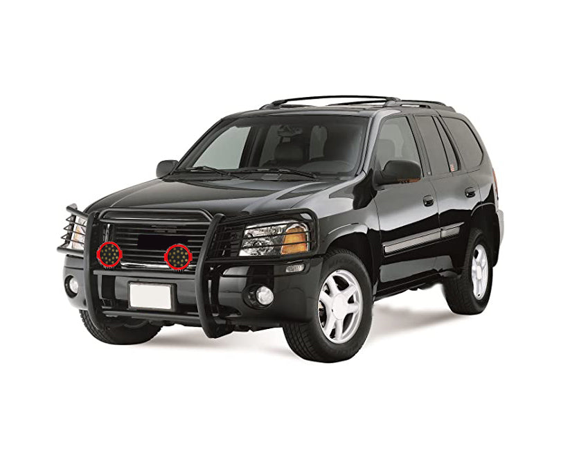 2002-2006 Gmc Envoy Grille Guard Kit Modular Incl. pair of 7.0"Dia. LED Lights w/Red Trim Rings w/ Wiring Harness and Switch | Black Horse Off Road - Image 9