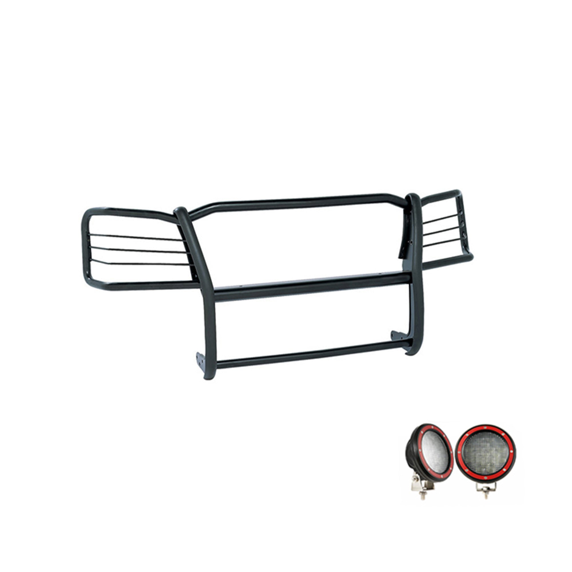 2014-2022 Gmc Sierra 1500 Grille Guard Kit Modular Pair of 5.3" Dia. LED Flood Lights w/ Red Trim Rings Wiring Harness and Switch | Black Horse Off Road - Image 9