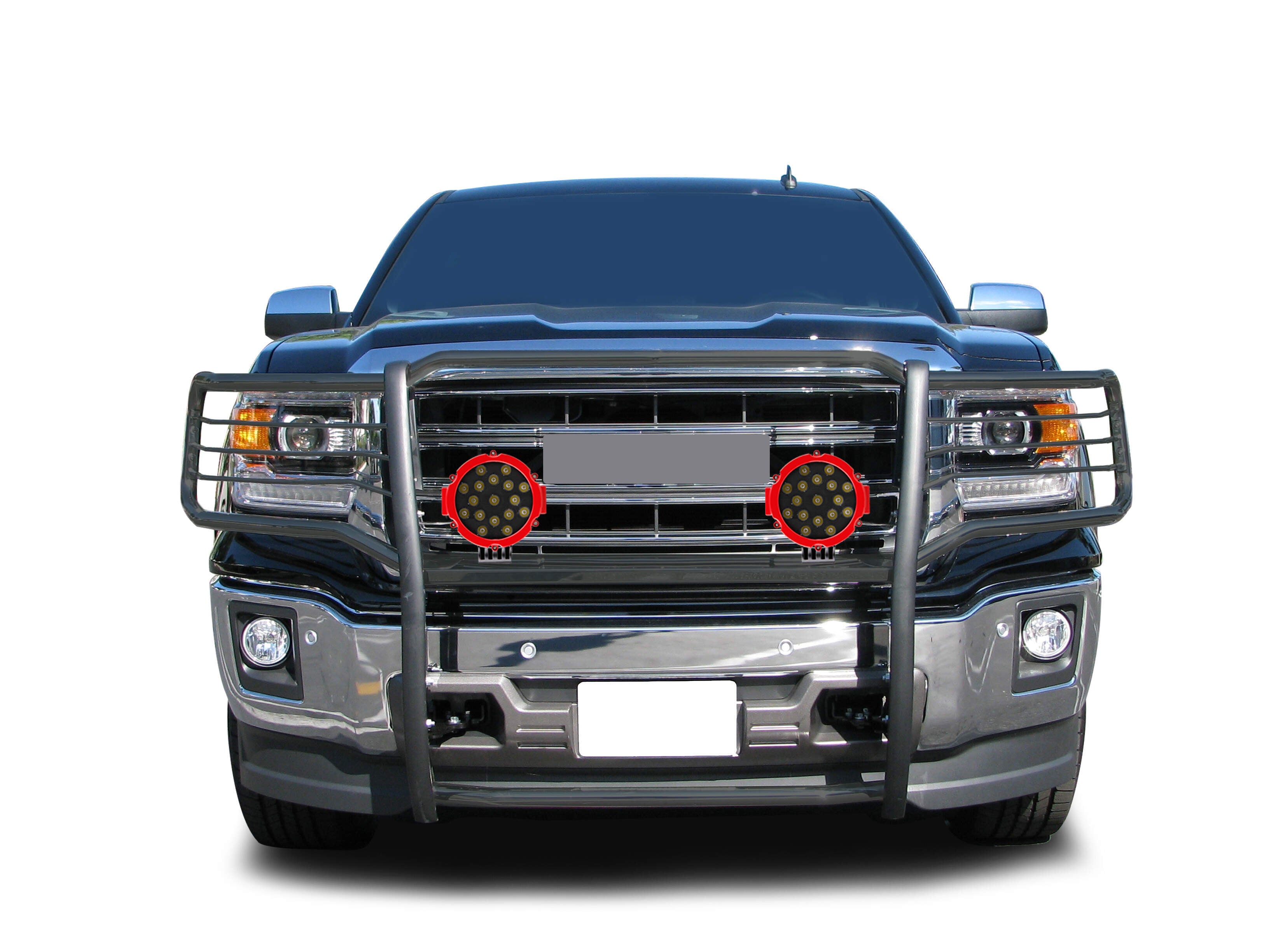 2014-2022 Gmc Sierra 1500 Grille Guard Kit Modular Incl. pair of 7.0"Dia. LED Lights w/Red Trim Rings w/ Wiring Harness and Switch | Black Horse Off Road - Image 5