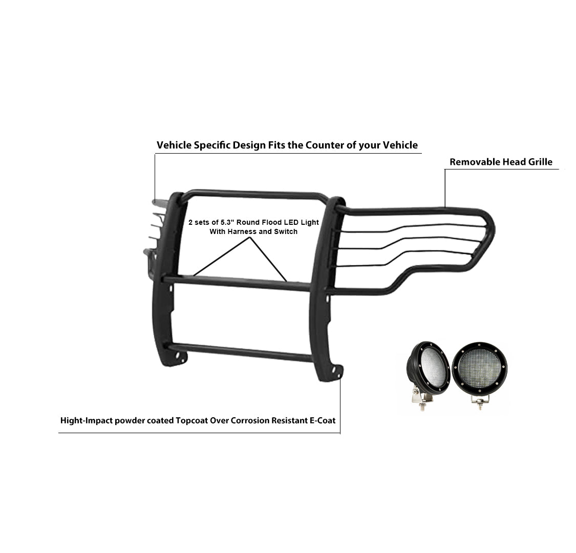 2015-2019 Gmc Sierra 2500 Hd Grille Guard Kit Modular Pair of 5.3" Dia. LED Flood Lights w/ Black Trim Rings Wiring Harness and Switch | Black Horse Off Road - Image 3