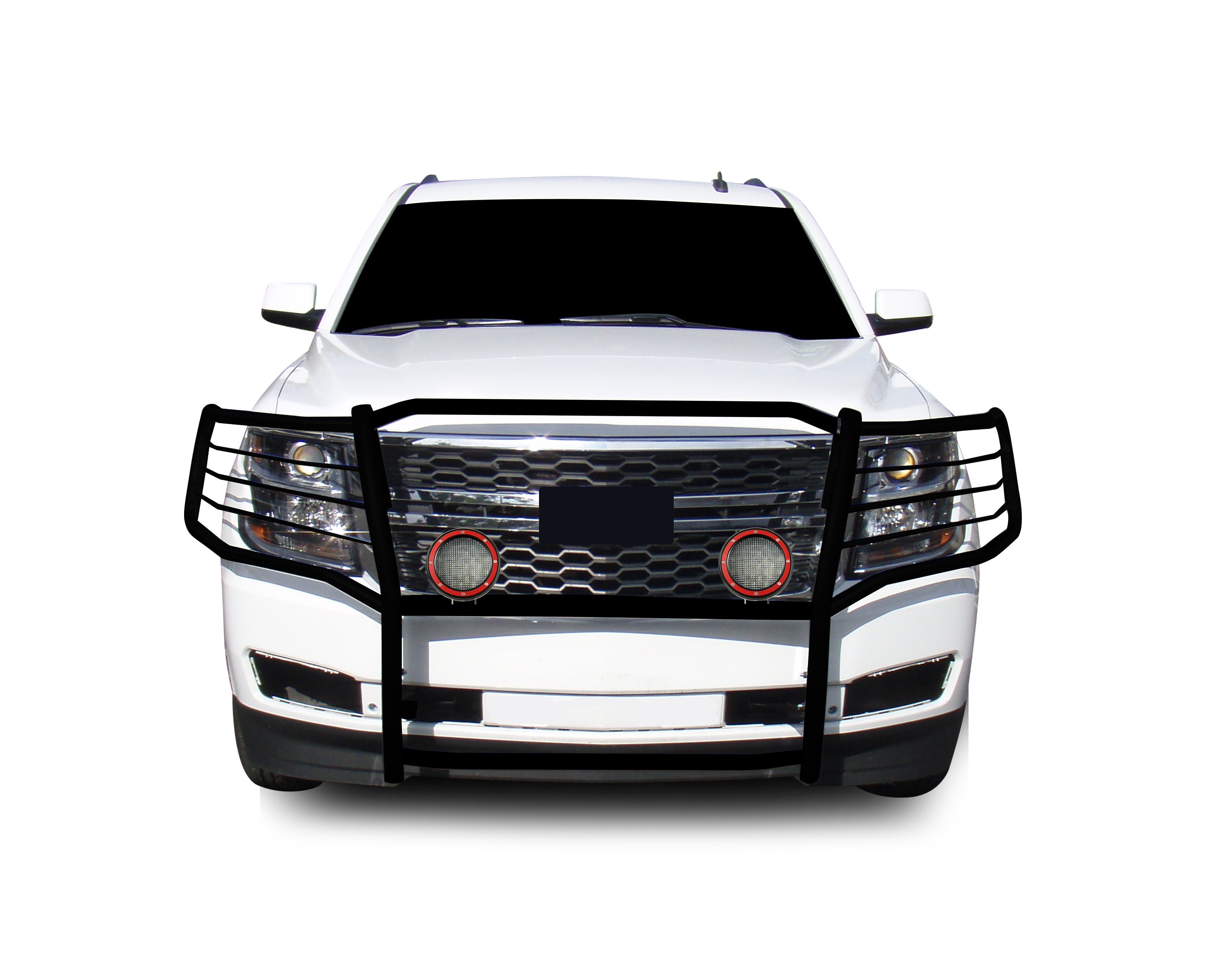 2015-2023 Chevrolet Suburban Grille Guard Kit Modular Pair of 5.3" Dia. LED Flood Lights w/ Red Trim Rings Wiring Harness and Switch | Black Horse Off Road - Image 8