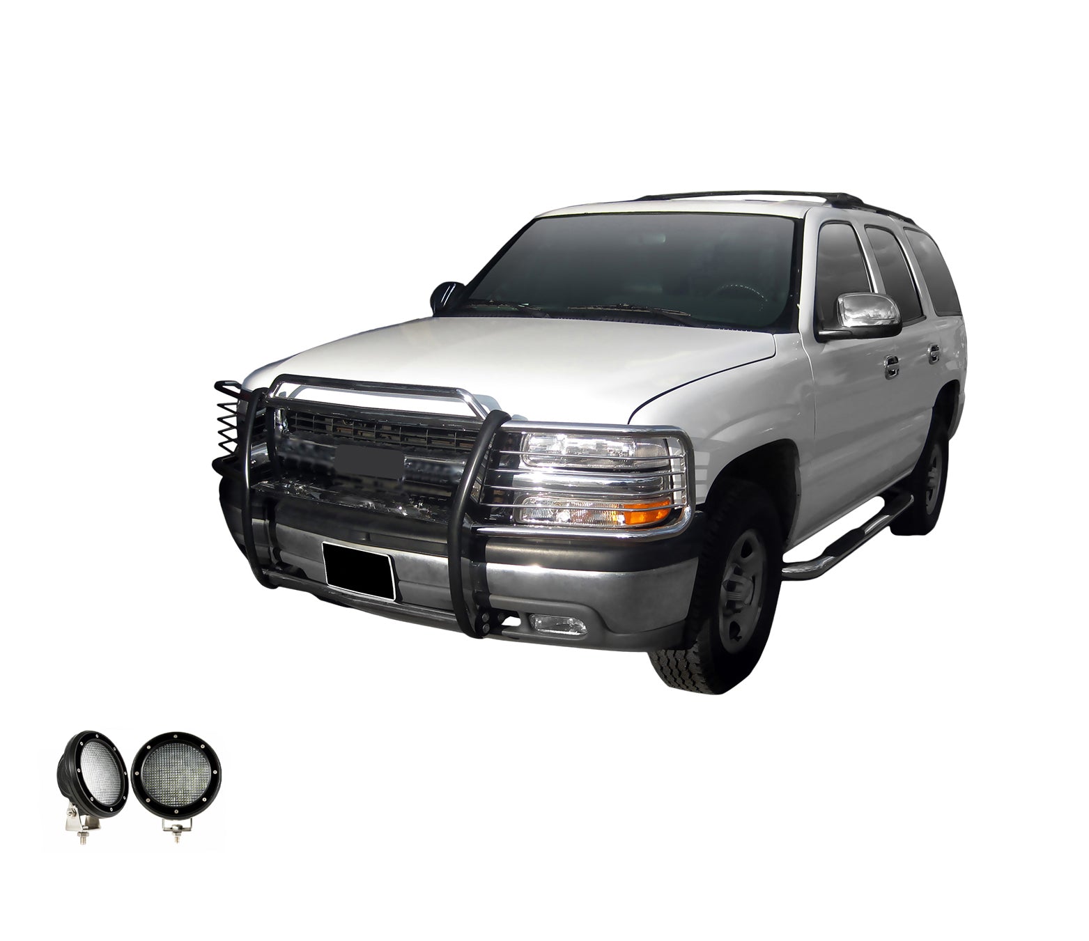 1999-2006 Silverado 1500 Grille Guard Kit Modular Pair of 5.3" Dia. LED Flood Lights w/ Black Trim Rings Wiring Harness and Switch | Black Horse Off Road - Image 5