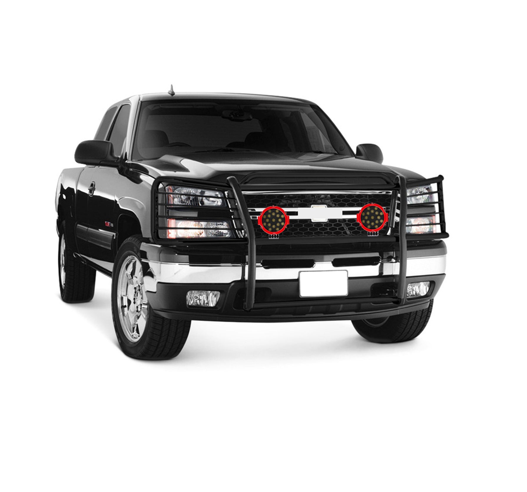 2003-2007 Chevrolet Avalanche 1500 Grille Guard Kit Modular Incl. pair of 7.0"Dia. LED Lights w/Red Trim Rings w/ Wiring Harness and Switch | Black Horse Off Road - Image 4