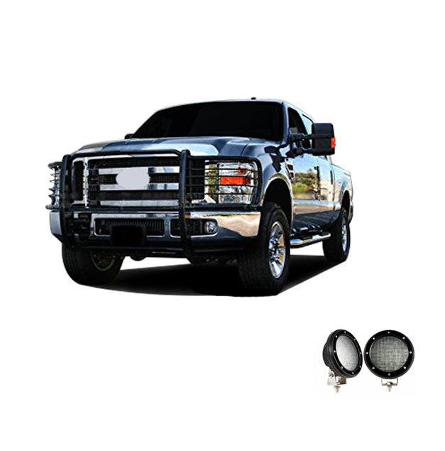 2011-2014 Chevrolet Silverado 2500 Hd Grille Guard Kit Modular Pair of 5.3" Dia. LED Flood Lights w/ Black Trim Rings Wiring Harness and Switch | Black Horse Off Road - Image 5