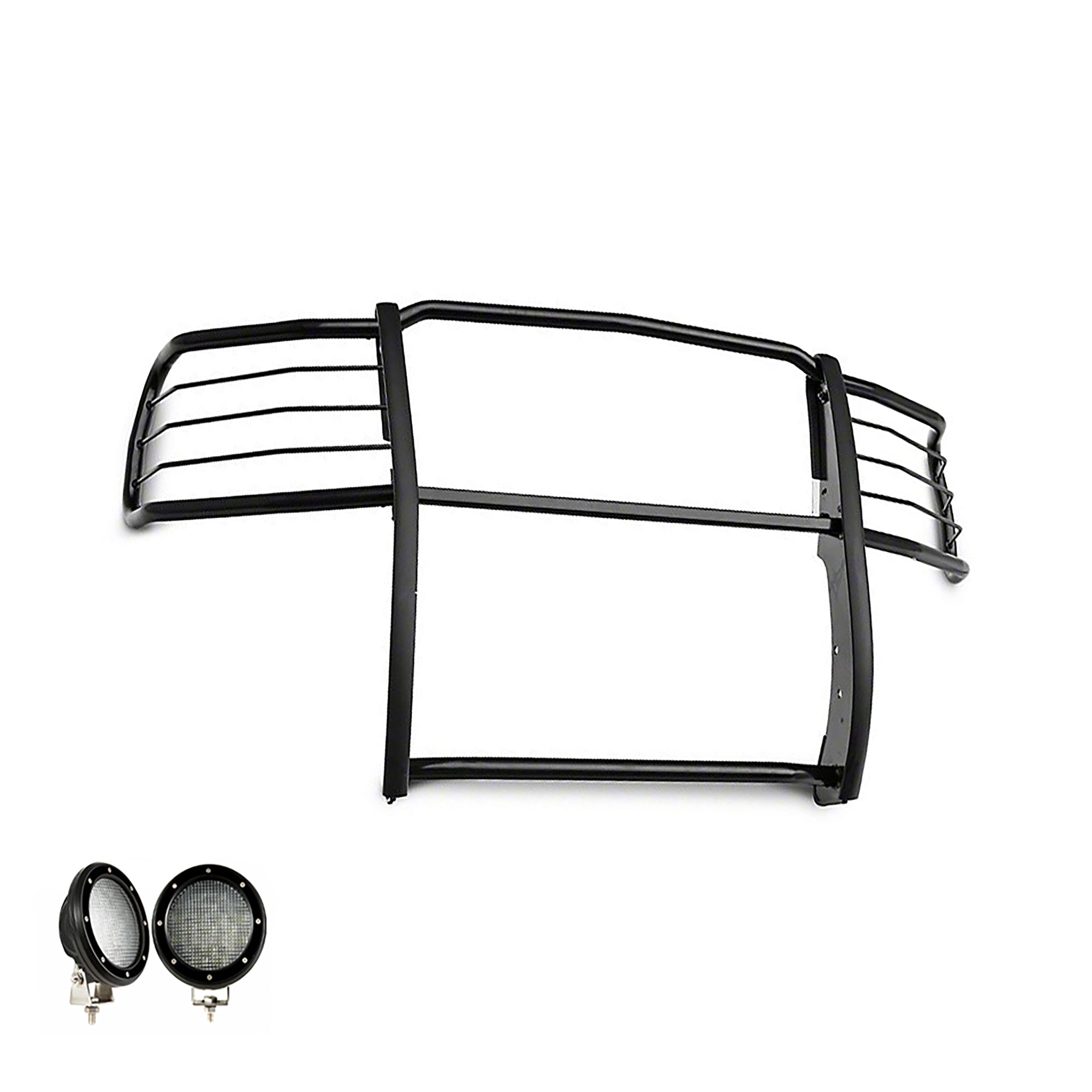 2014-2019 Chevrolet Silverado 1500 Grille Guard Kit Modular Pair of 5.3" Dia. LED Flood Lights w/ Black Trim Rings Wiring Harness and Switch | Black Horse Off Road - Image 5
