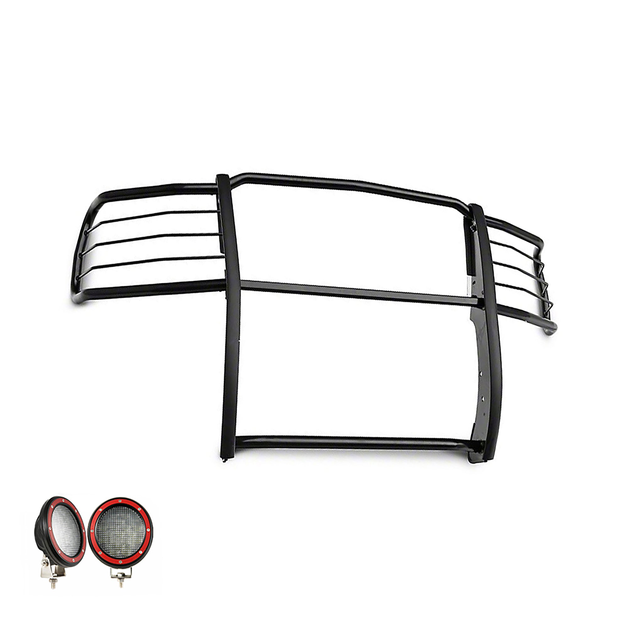 2014-2019 Chevrolet Silverado 1500 Grille Guard Kit Modular Pair of 5.3" Dia. LED Flood Lights w/ Red Trim Rings Wiring Harness and Switch | Black Horse Off Road - Image 5