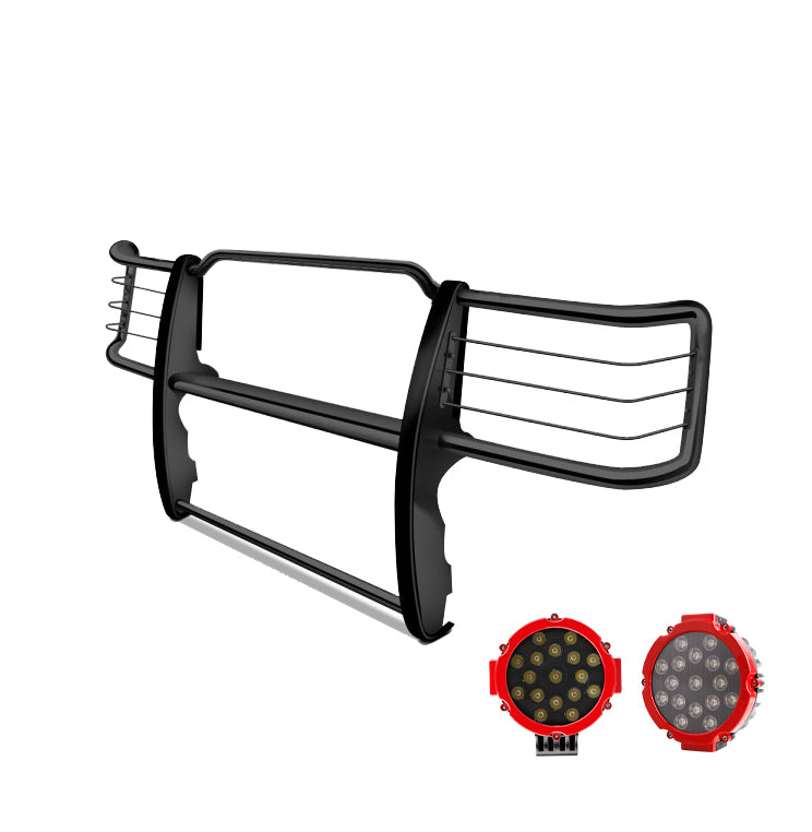 2014-2019 Chevrolet Silverado 1500 Grille Guard Kit Modular Incl. pair of 7.0"Dia. LED Lights w/Red Trim Rings w/ Wiring Harness and Switch | Black Horse Off Road - Image 4