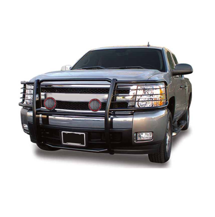 2015-2019 Chevrolet Silverado 2500 Hd Grille Guard Kit Modular Pair of 5.3" Dia. LED Flood Lights w/ Red Trim Rings Wiring Harness and Switch | Black Horse Off Road - Image 1