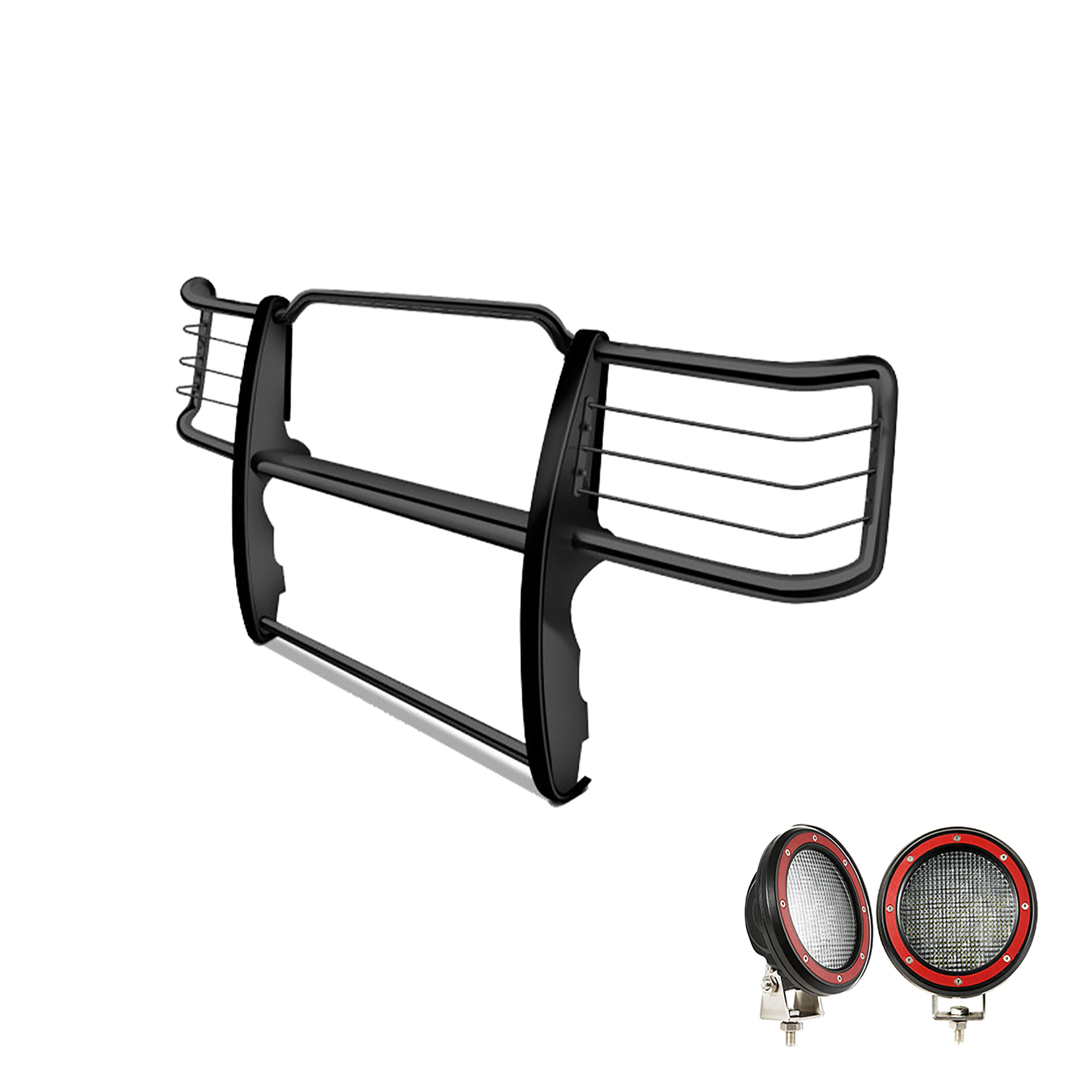 2015-2019 Chevrolet Silverado 2500 Hd Grille Guard Kit Modular Pair of 5.3" Dia. LED Flood Lights w/ Red Trim Rings Wiring Harness and Switch | Black Horse Off Road - Image 7