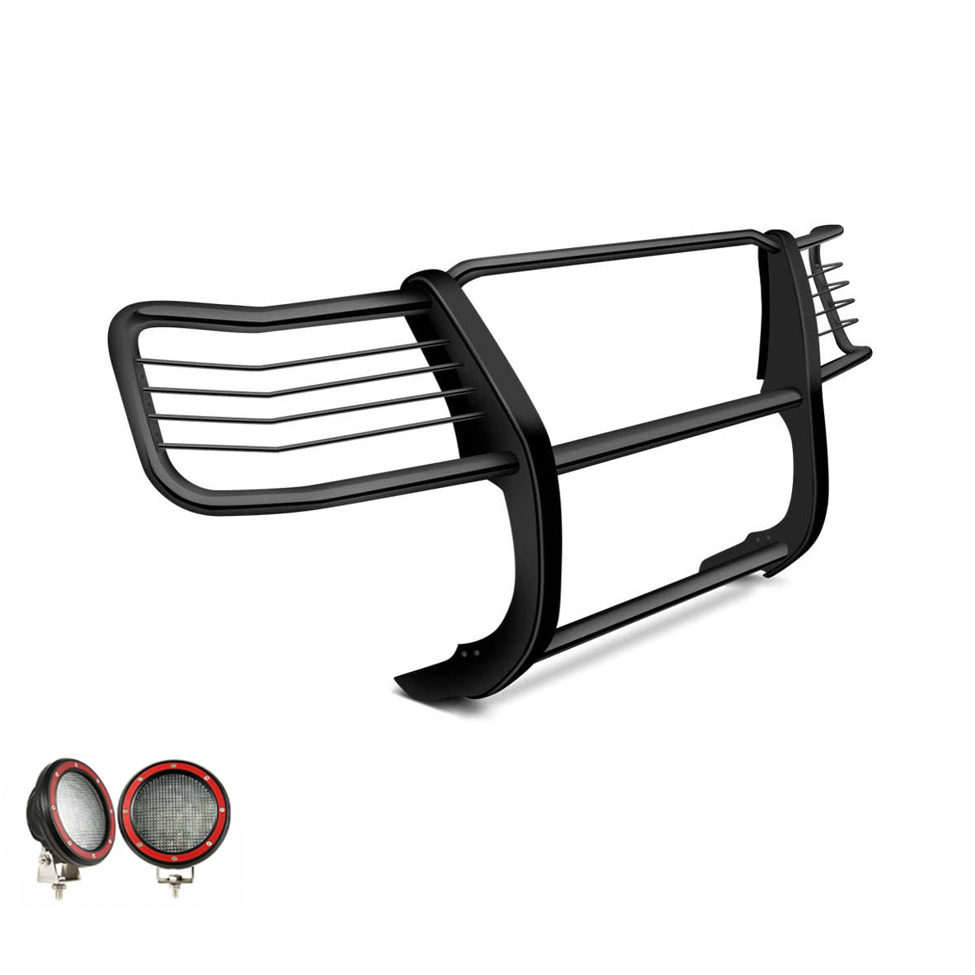 2015-2019 Chevrolet Silverado 2500 Hd Grille Guard Kit Modular Pair of 5.3" Dia. LED Flood Lights w/ Red Trim Rings Wiring Harness and Switch | Black Horse Off Road - Image 8