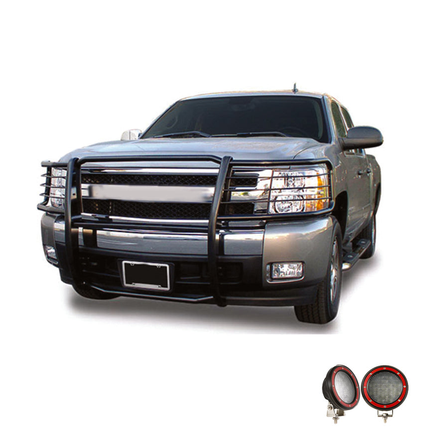 2015-2019 Chevrolet Silverado 2500 Hd Grille Guard Kit Modular Pair of 5.3" Dia. LED Flood Lights w/ Red Trim Rings Wiring Harness and Switch | Black Horse Off Road - Image 9