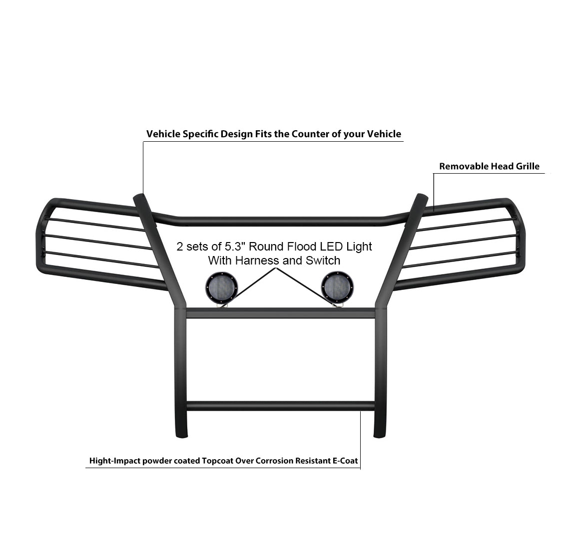 2016-2019 Honda Ridgeline Grille Guard Kit Modular Pair of 5.3" Dia. LED Flood Lights w/ Black Trim Rings Wiring Harness and Switch | Black Horse Off Road - Image 4