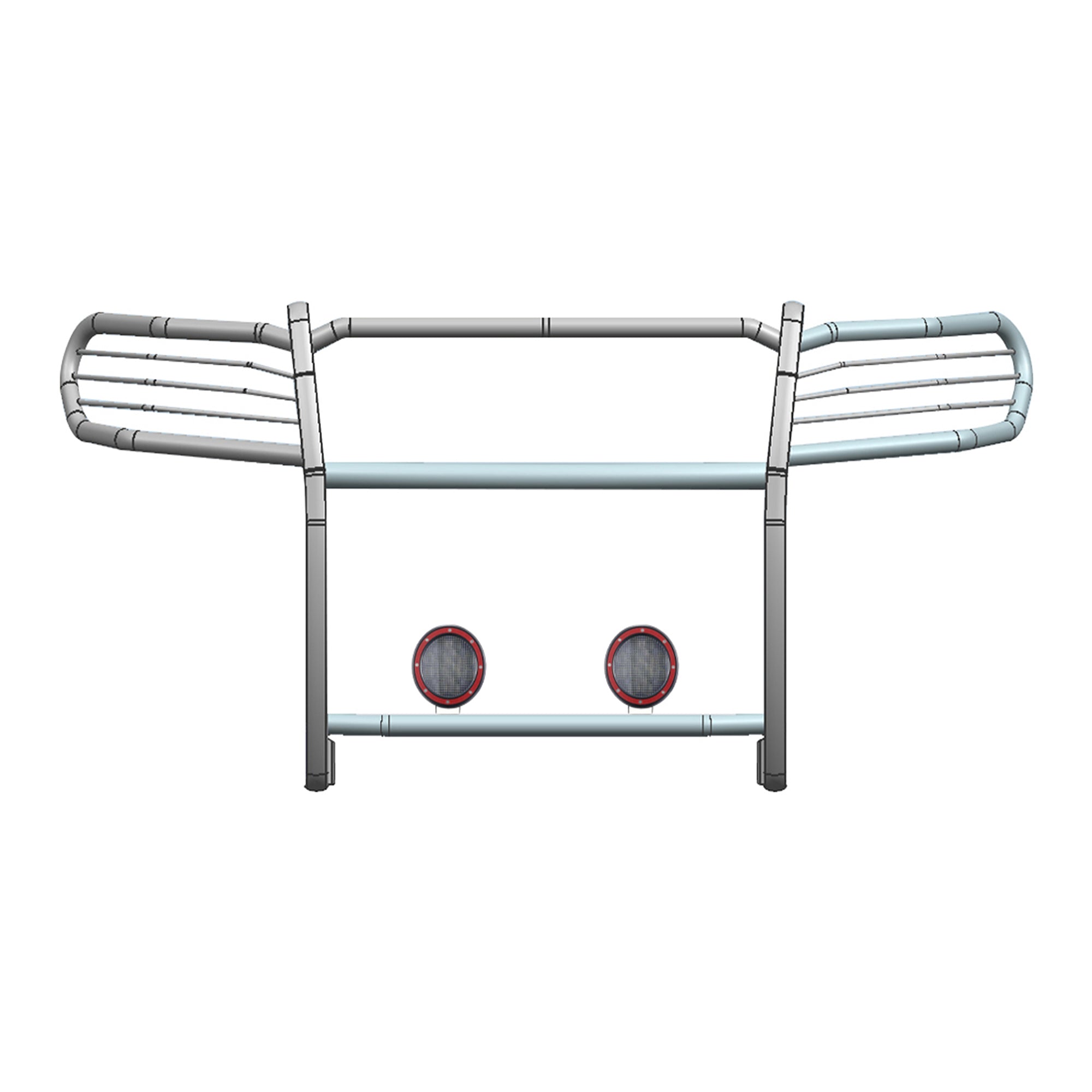 2021-2026 Jeep Grand Cherokee Grille Guard Kit Modular Pair of 5.3" Dia. LED Flood Lights w/ Red Trim Rings Wiring Harness and Switch | Black Horse Off Road - Image 1