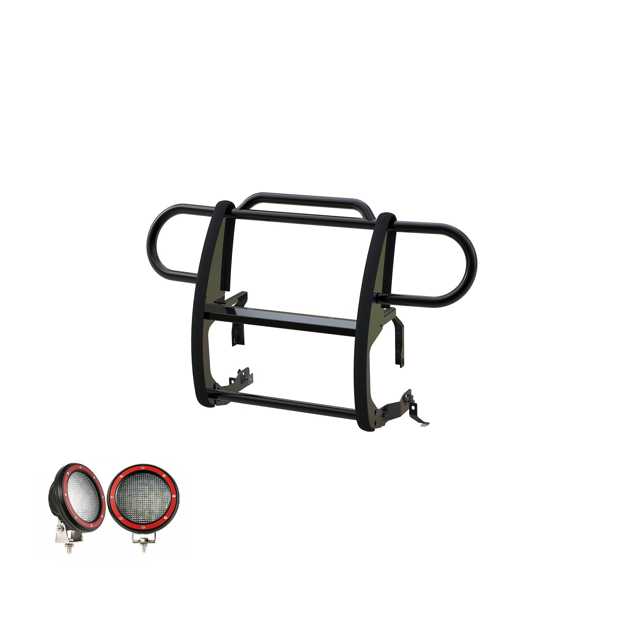 2018-2025 Jeep Gladiator Grille Guard Kit Modular Pair of 5.3" Dia. LED Flood Lights w/ Red Trim Rings Wiring Harness and Switch | Black Horse Off Road - Image 6