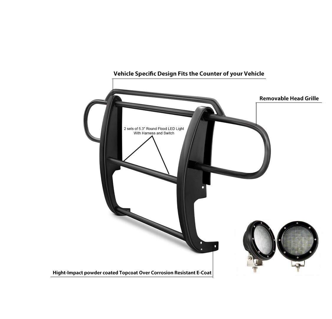 2007-2018 Jeep Wrangler Grille Guard Kit Modular Pair of 5.3" Dia. LED Flood Lights w/ Black Trim Rings Wiring Harness and Switch | Black Horse Off Road - Image 3