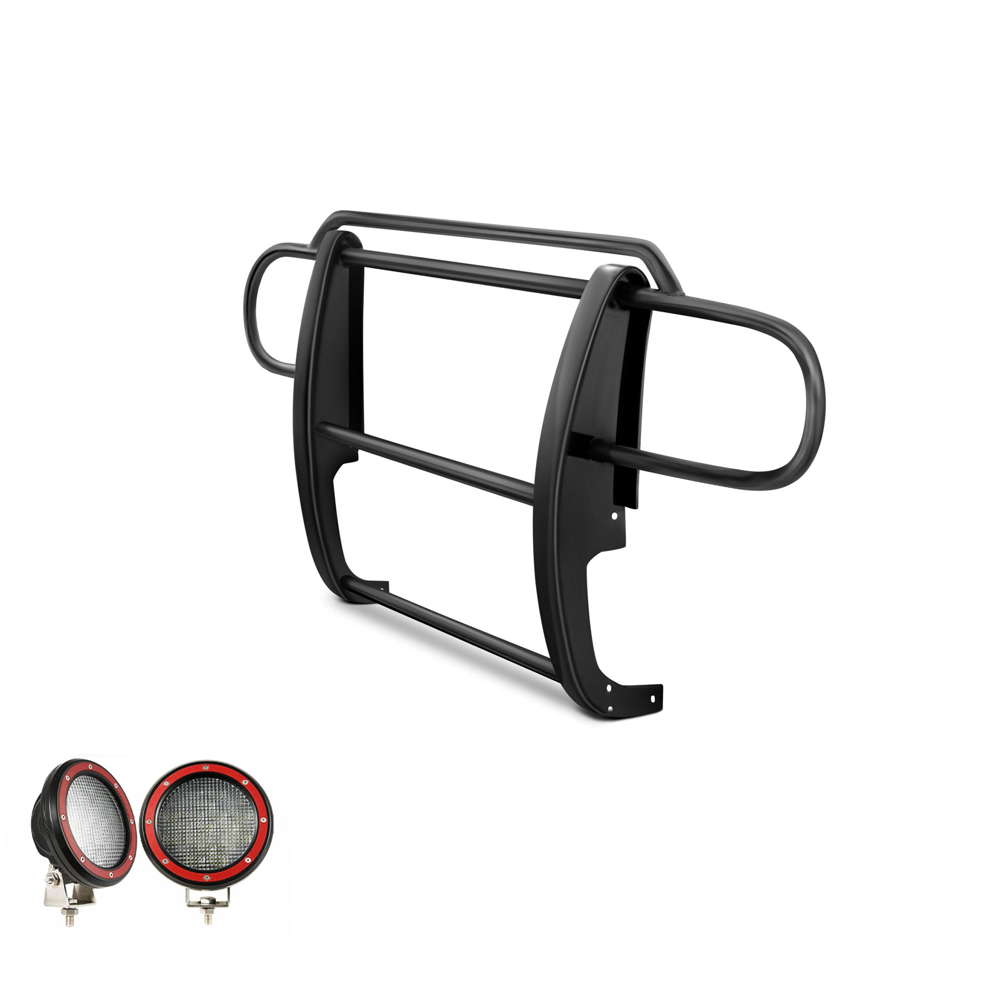 2007-2018 Jeep Wrangler Grille Guard Kit Modular Pair of 5.3" Dia. LED Flood Lights w/ Red Trim Rings Wiring Harness and Switch | Black Horse Off Road - Image 7