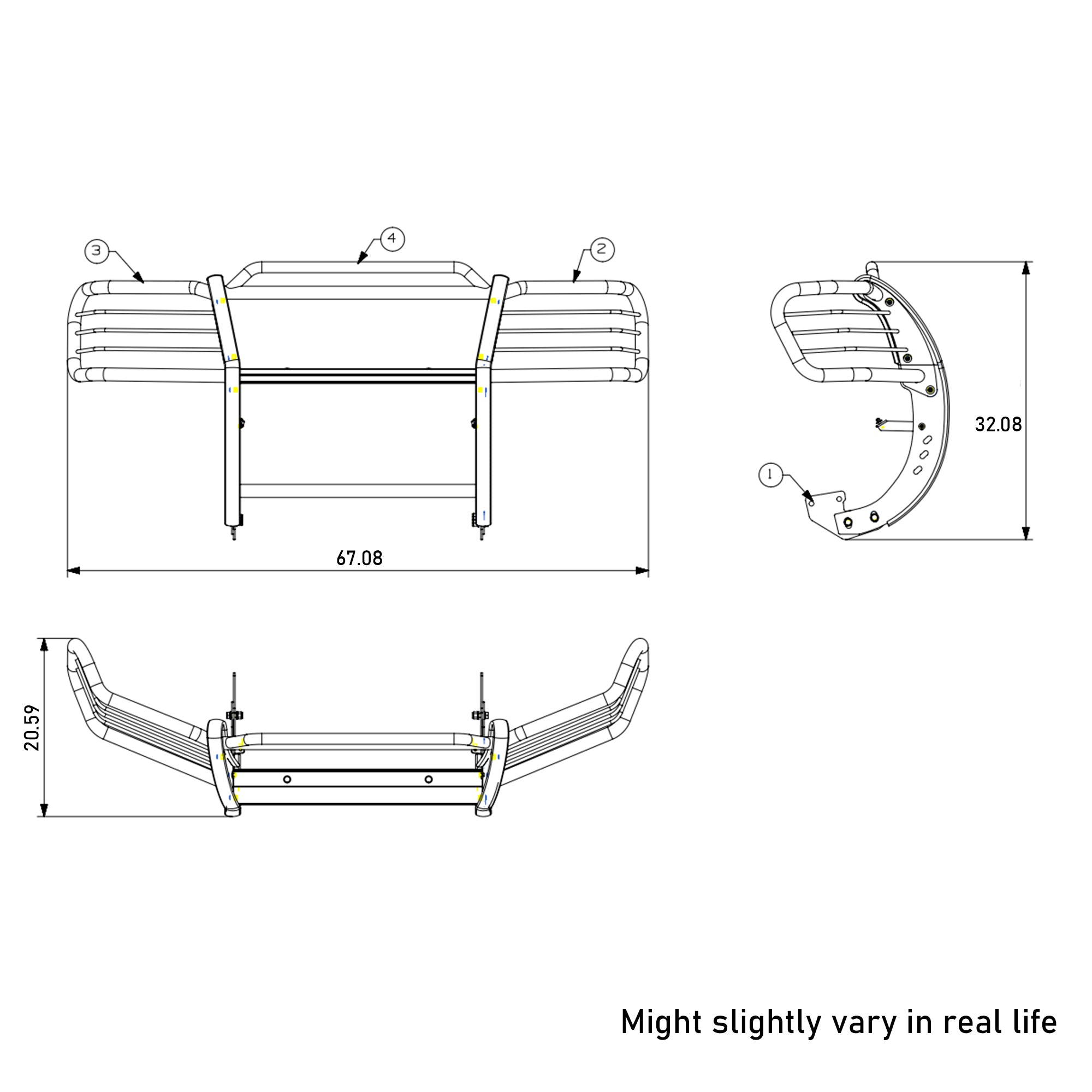 2002-2004 Nissan Frontier Grille Guard Kit Modular Incl. pair of 7.0"Dia. LED Lights w/ Black Trim Rings w/ Wiring Harness and Switch | Black Horse Off Road - Image 6