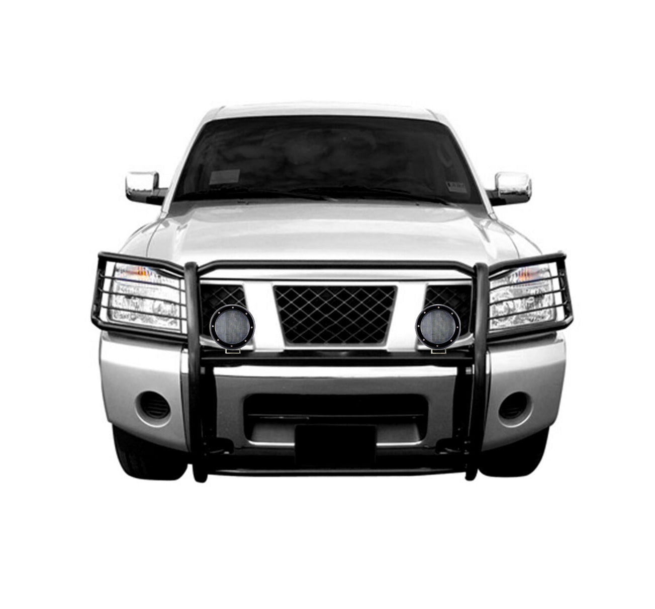 2004-2015 Nissan Titan Grille Guard Kit Modular Pair of 5.3" Dia. LED Flood Lights w/ Black Trim Rings Wiring Harness and Switch | Black Horse Off Road - Image 9