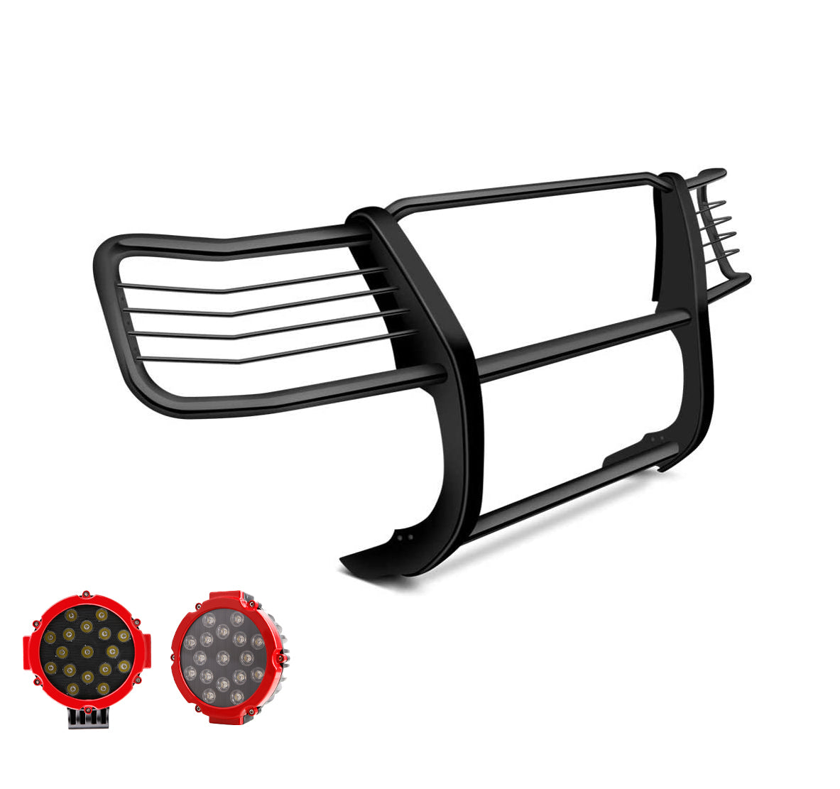 2016-2024 Nissan Titan Xd Grille Guard Kit Modular Incl. pair of 7.0"Dia. LED Lights w/Red Trim Rings w/ Wiring Harness and Switch | Black Horse Off Road - Image 5