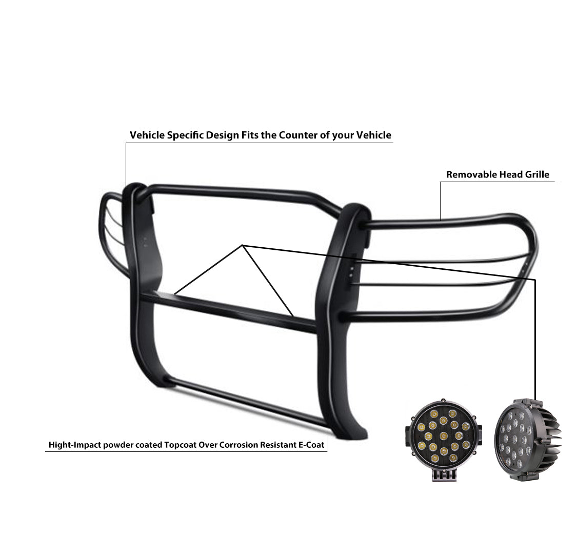 1998-2007 Toyota Land Cruiser Grille Guard Kit Modular Incl. pair of 7.0"Dia. LED Lights w/ Black Trim Rings w/ Wiring Harness and Switch | Black Horse Off Road - Image 2