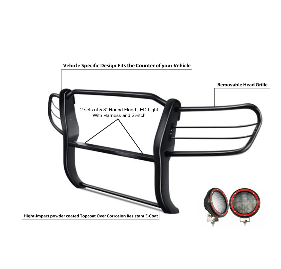 1998-2007 Toyota Land Cruiser Grille Guard Kit Modular Pair of 5.3" Dia. LED Flood Lights w/ Red Trim Rings Wiring Harness and Switch | Black Horse Off Road - Image 4