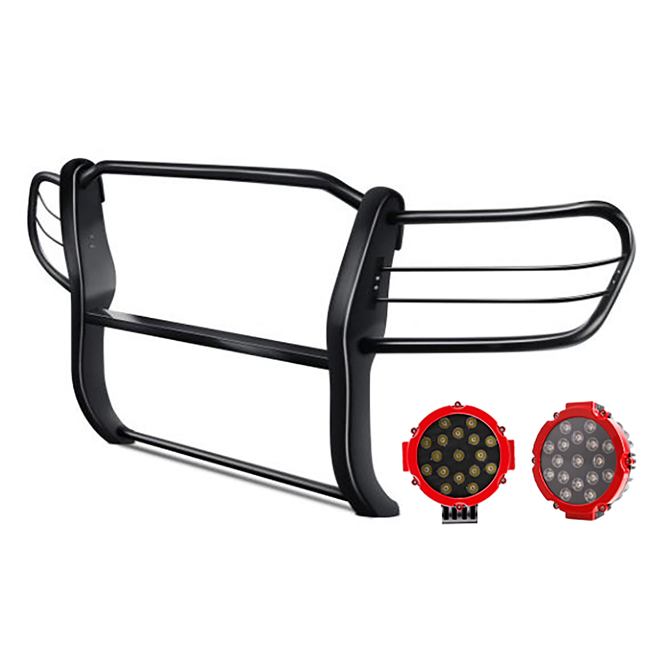 1998-2007 Toyota Land Cruiser Grille Guard Kit Modular Incl. pair of 7.0"Dia. LED Lights w/Red Trim Rings w/ Wiring Harness and Switch | Black Horse Off Road - Image 1