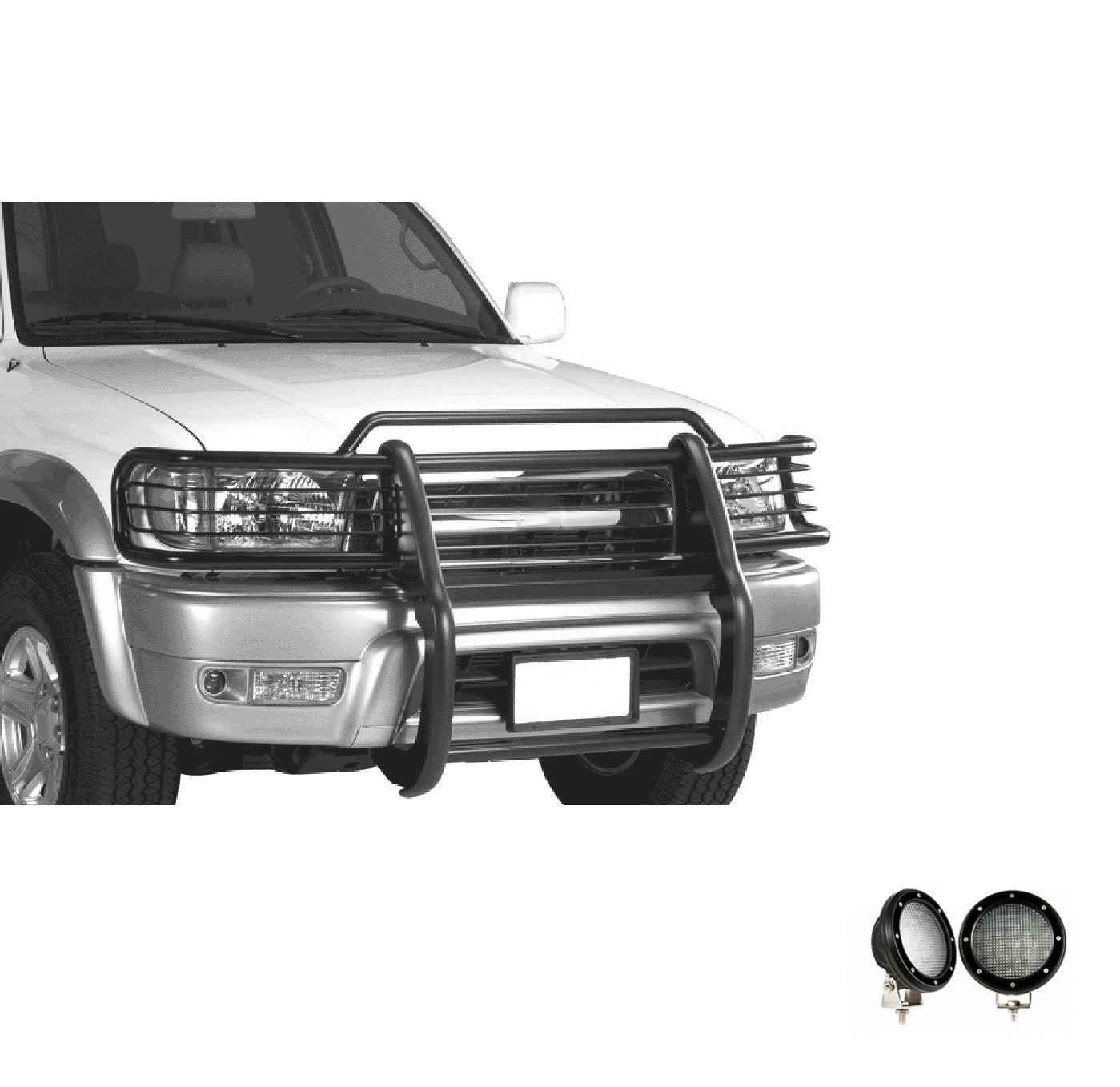 1999-2002 Toyota 4Runner Grille Guard Kit Modular Pair of 5.3" Dia. LED Flood Lights w/ Black Trim Rings Wiring Harness and Switch | Black Horse Off Road - Image 6