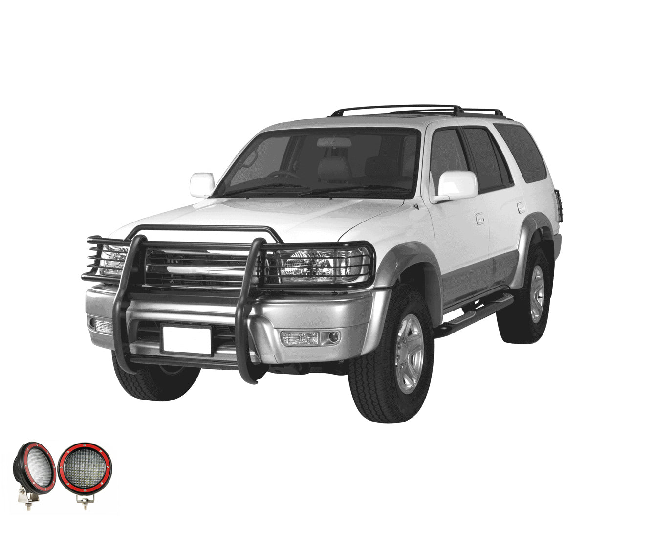1999-2002 Toyota 4Runner Grille Guard Kit Modular Pair of 5.3" Dia. LED Flood Lights w/ Red Trim Rings Wiring Harness and Switch | Black Horse Off Road - Image 7