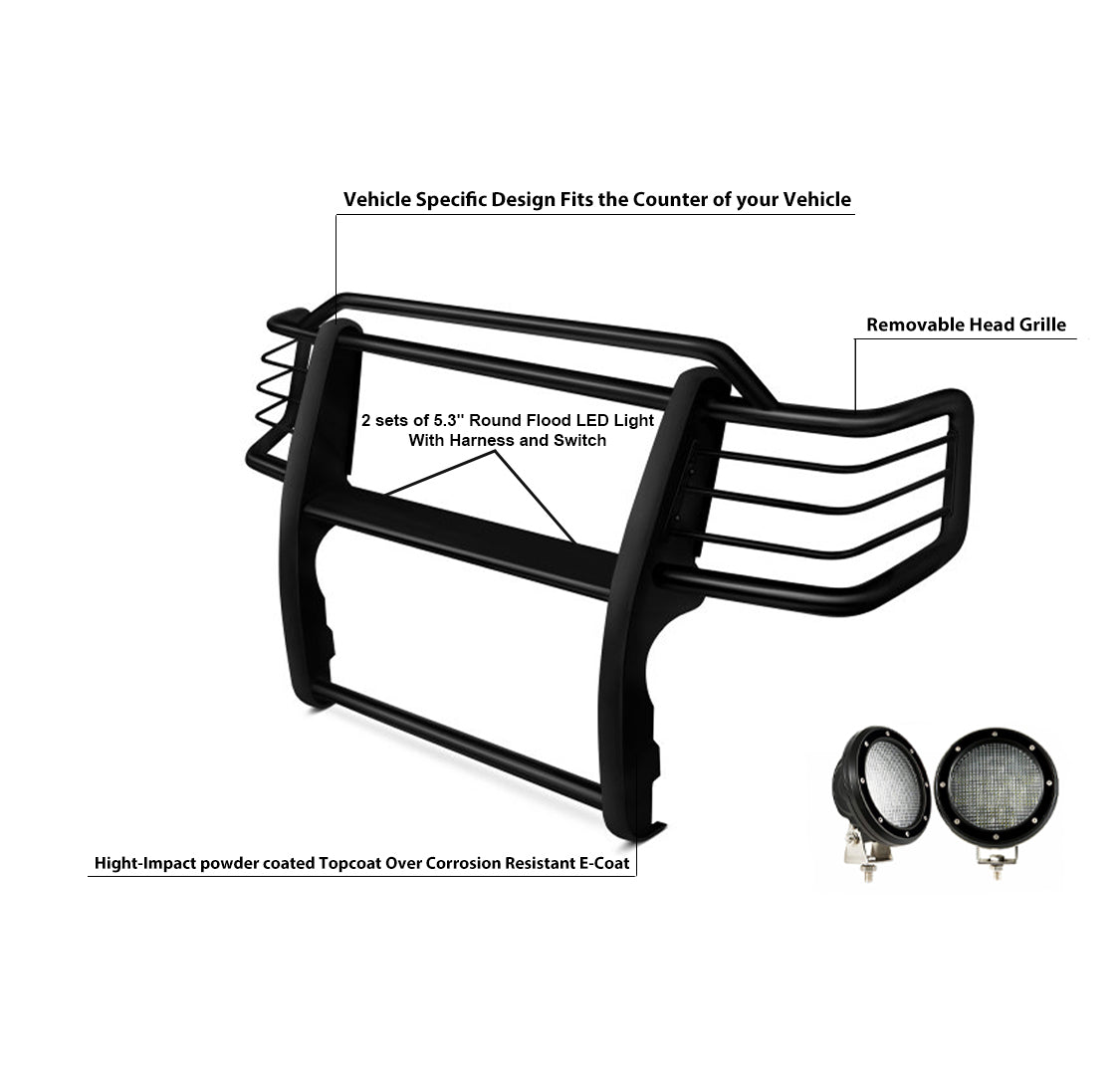 2001-2004 Toyota Tacoma Grille Guard Kit Modular Pair of 5.3" Dia. LED Flood Lights w/ Black Trim Rings Wiring Harness and Switch | Black Horse Off Road - Image 3