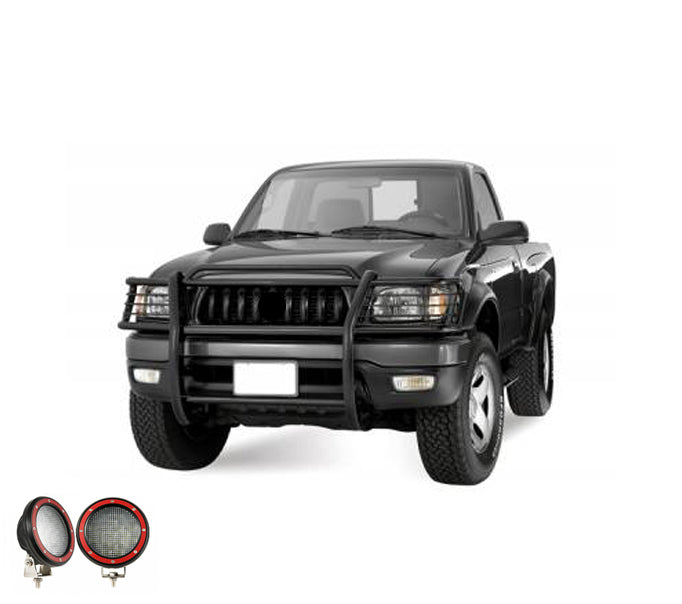 2001-2004 Toyota Tacoma Grille Guard Kit Modular Pair of 5.3" Dia. LED Flood Lights w/ Red Trim Rings Wiring Harness and Switch | Black Horse Off Road - Image 5
