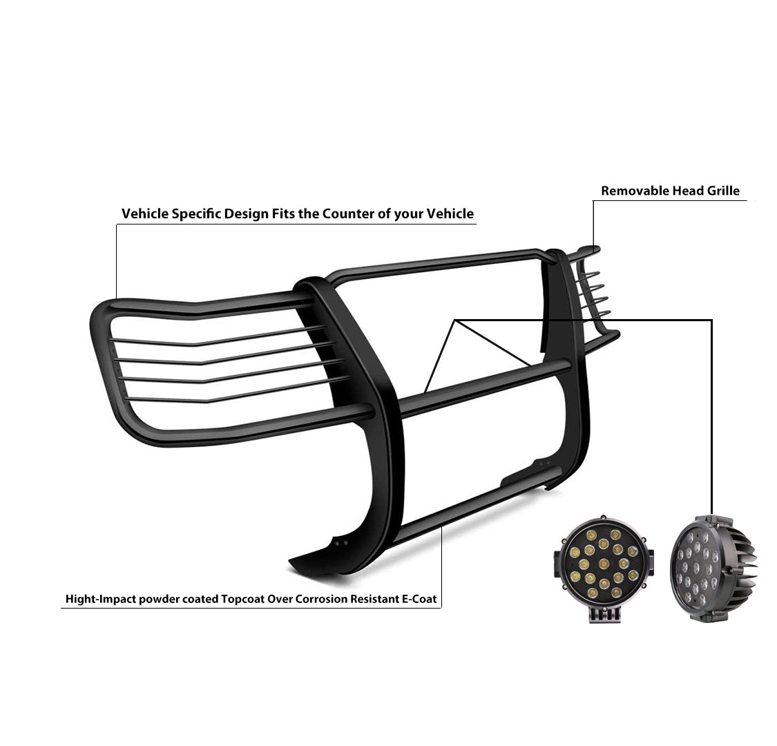 2004-2006 Toyota Tundra Grille Guard Kit Modular Incl. pair of 7.0"Dia. LED Lights w/ Black Trim Rings w/ Wiring Harness and Switch | Black Horse Off Road - Image 6