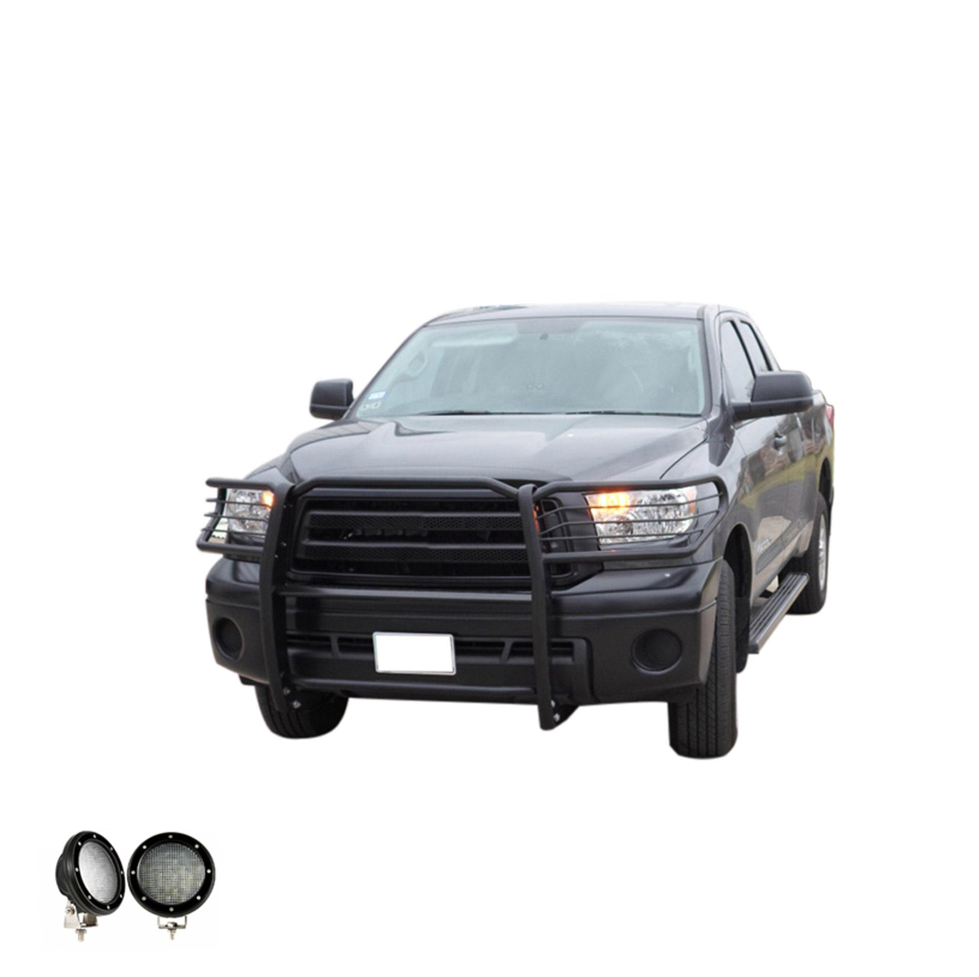 2004-2006 Toyota Tundra Grille Guard Kit Modular Pair of 5.3" Dia. LED Flood Lights w/ Black Trim Rings Wiring Harness and Switch | Black Horse Off Road - Image 1