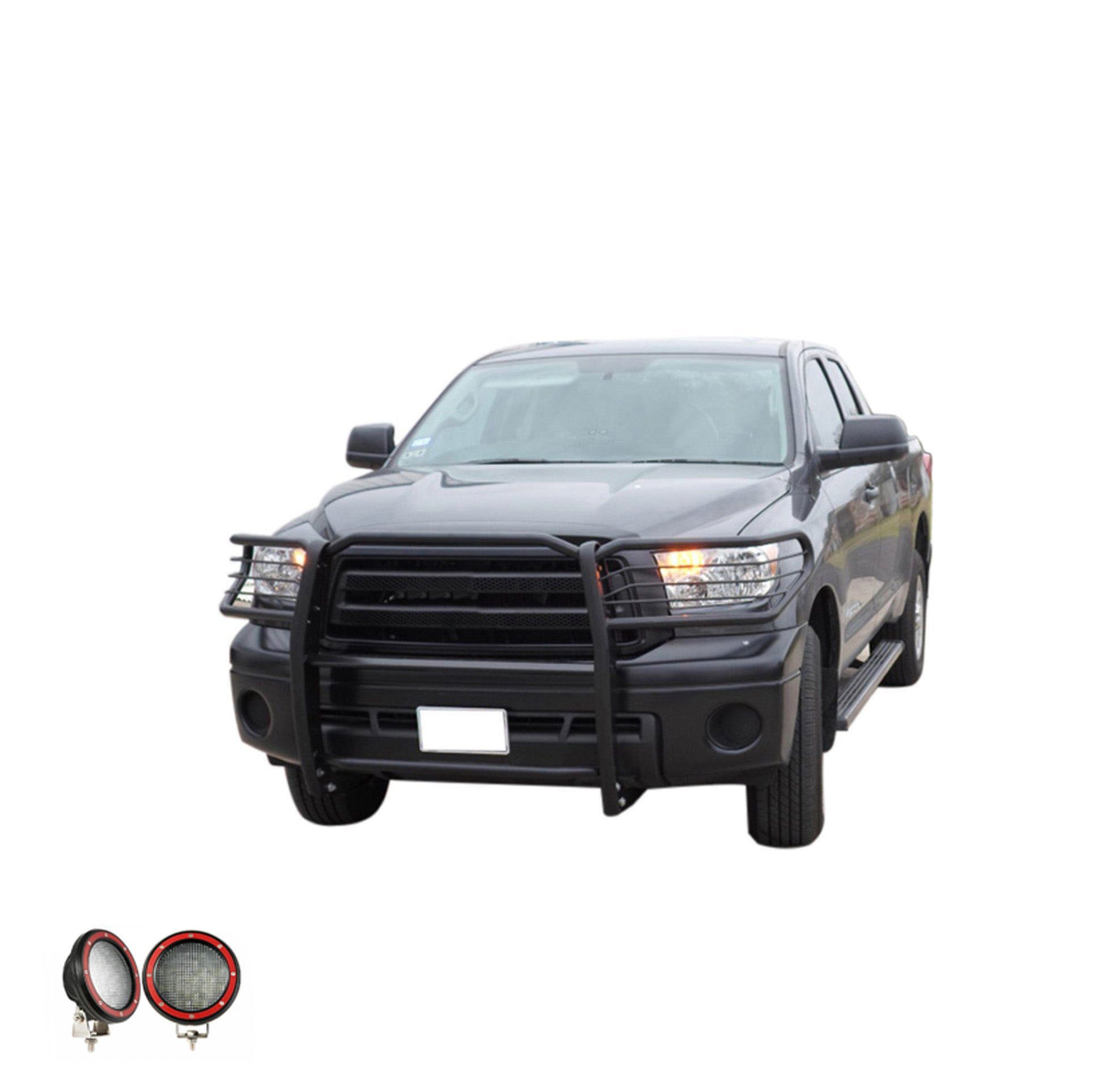 2004-2006 Toyota Tundra Grille Guard Kit Modular Pair of 5.3" Dia. LED Flood Lights w/ Red Trim Rings Wiring Harness and Switch | Black Horse Off Road - Image 1