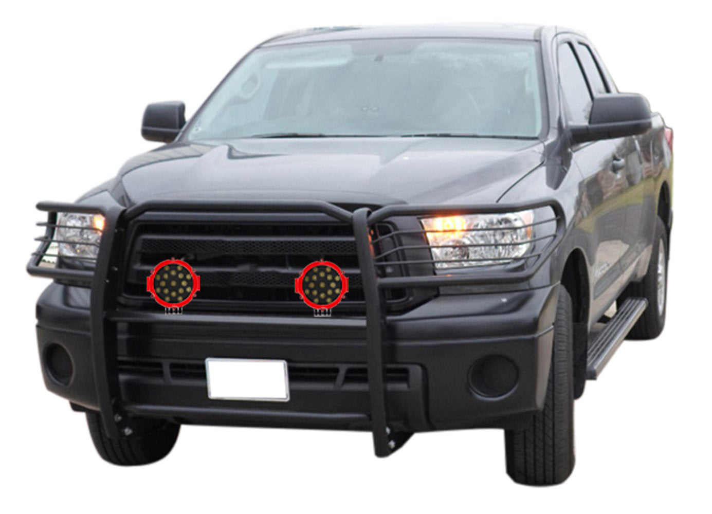 2004-2006 Toyota Tundra Grille Guard Kit Modular Incl. pair of 7.0"Dia. LED Lights w/Red Trim Rings w/ Wiring Harness and Switch | Black Horse Off Road - Image 4