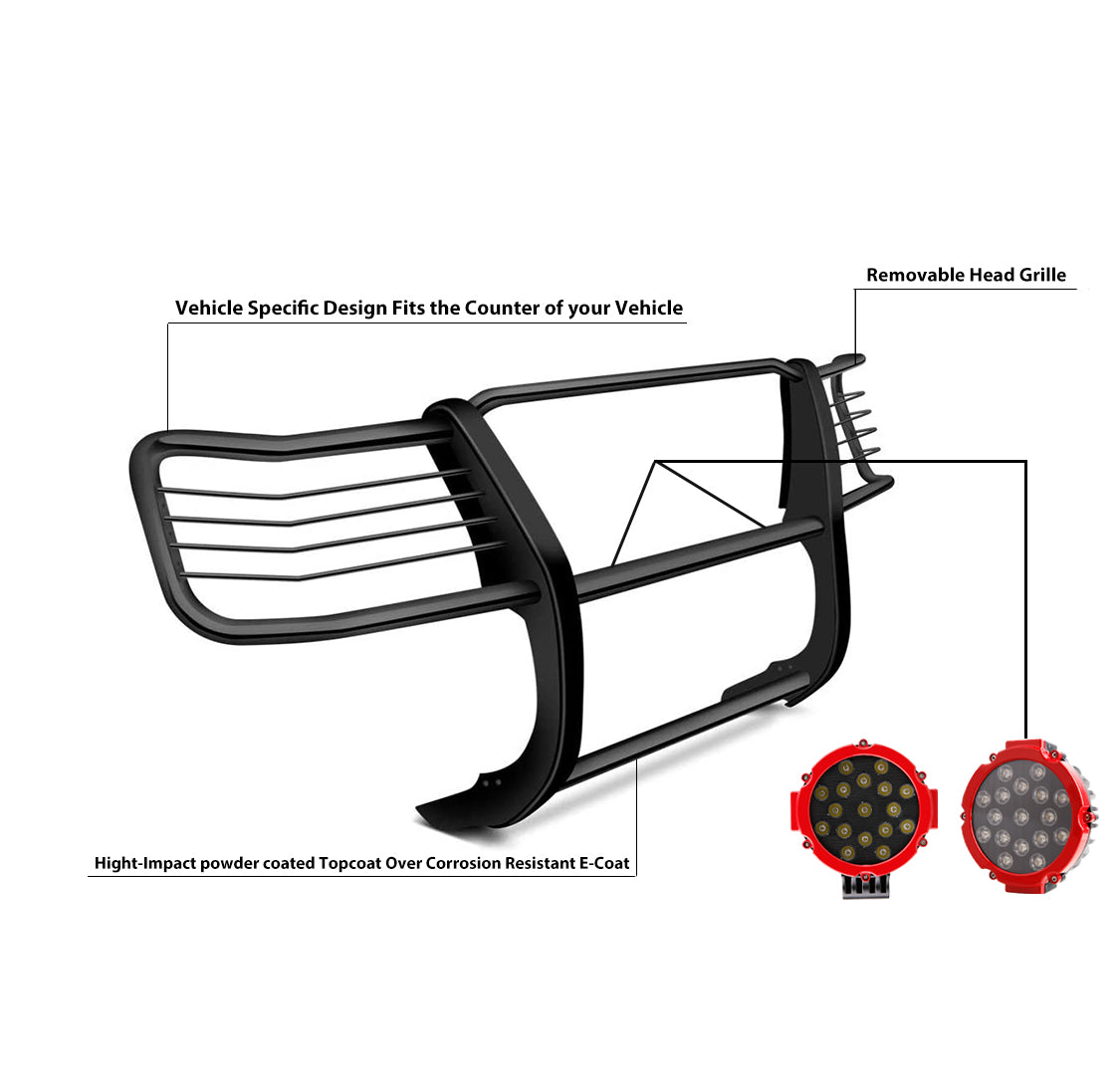2004-2006 Toyota Tundra Grille Guard Kit Modular Incl. pair of 7.0"Dia. LED Lights w/Red Trim Rings w/ Wiring Harness and Switch | Black Horse Off Road - Image 6