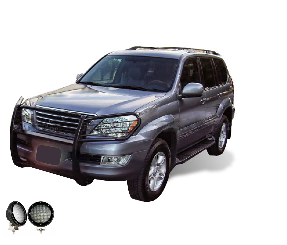 2003-2009 Lexus Gx470 / Toyota 4Runner Grille Guard Kit Modular Pair of 5.3" Dia. LED Flood Lights w/ Black Trim Rings Wiring Harness and Switch | Black Horse Off Road - Image 7