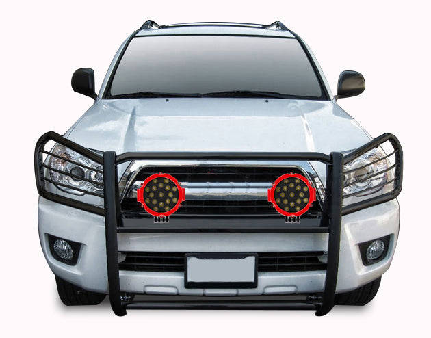 2003-2009 Lexus Gx470 / Toyota 4Runner Grille Guard Kit Modular Incl. pair of 7.0"Dia. LED Lights w/Red Trim Rings w/ Wiring Harness and Switch | Black Horse Off Road - Image 5