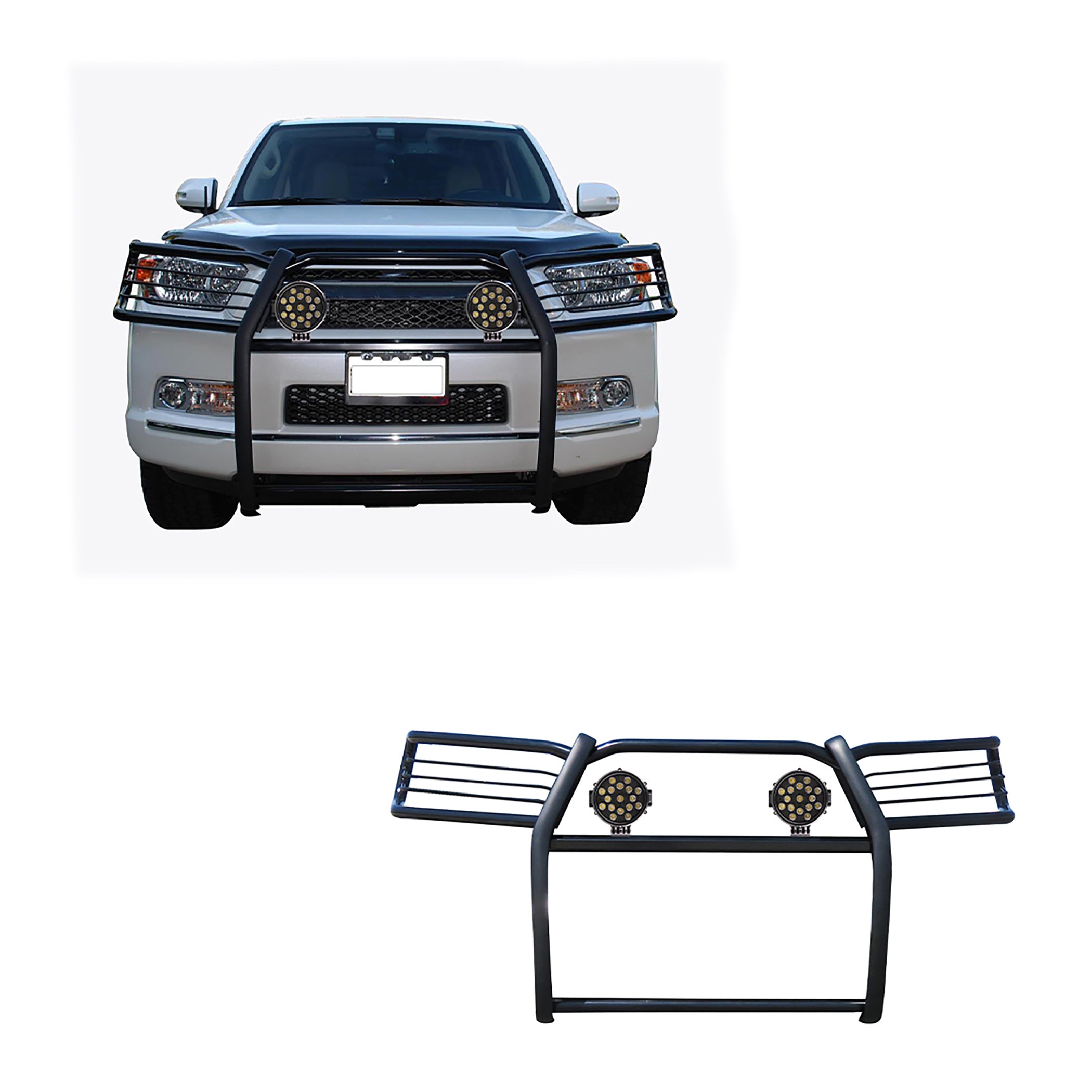 2010-2024 Toyota 4Runner Grille Guard Kit Modular Incl. pair of 7.0"Dia. LED Lights w/ Black Trim Rings w/ Wiring Harness and Switch | Black Horse Off Road - Image 1
